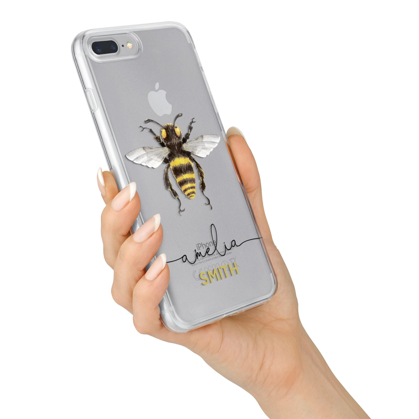 Watercolour Bee Personalised Name iPhone 7 Plus Bumper Case on Silver iPhone Alternative Image