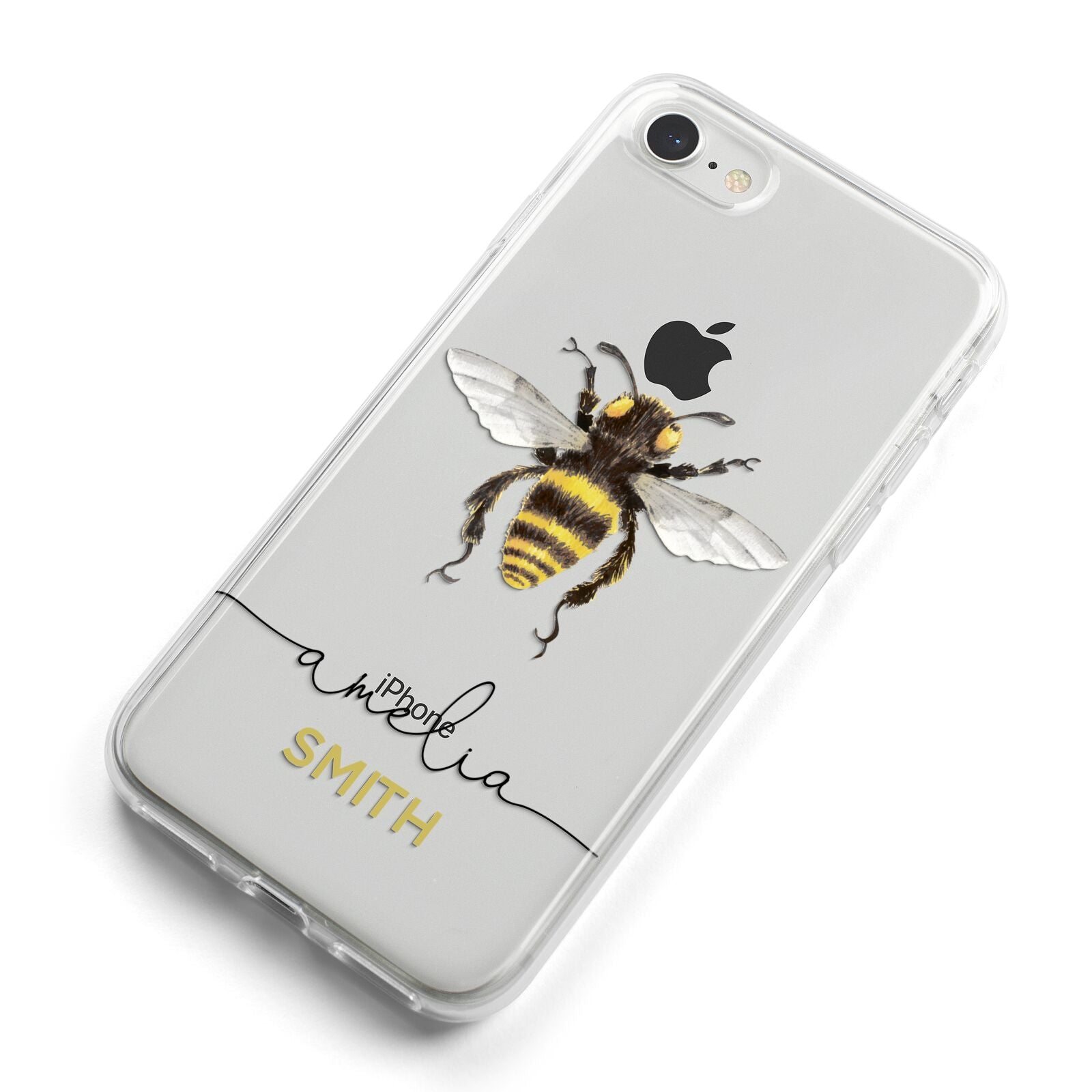 Watercolour Bee Personalised Name iPhone 8 Bumper Case on Silver iPhone Alternative Image