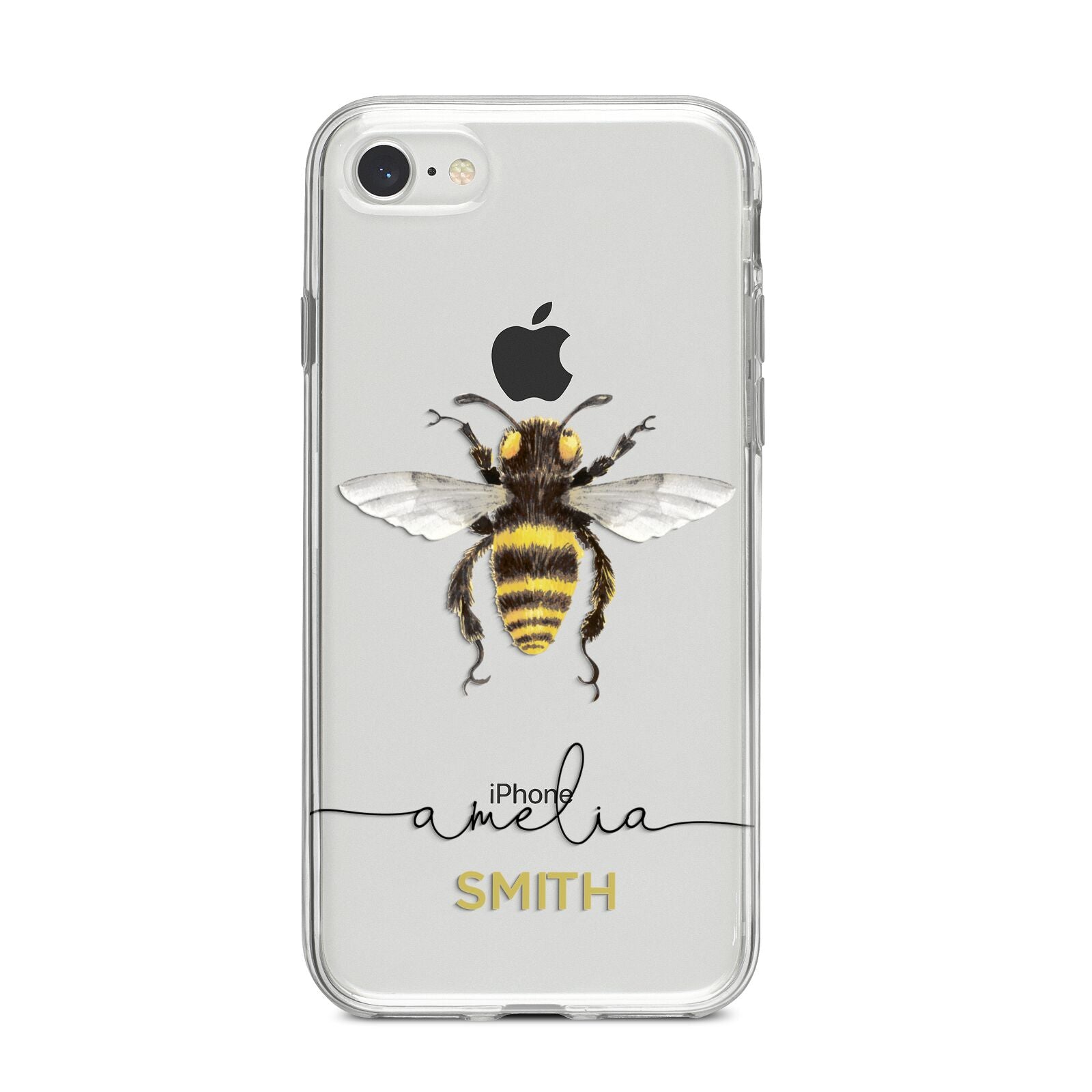 Watercolour Bee Personalised Name iPhone 8 Bumper Case on Silver iPhone