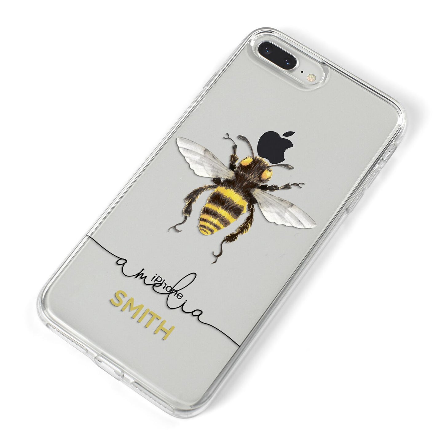 Watercolour Bee Personalised Name iPhone 8 Plus Bumper Case on Silver iPhone Alternative Image