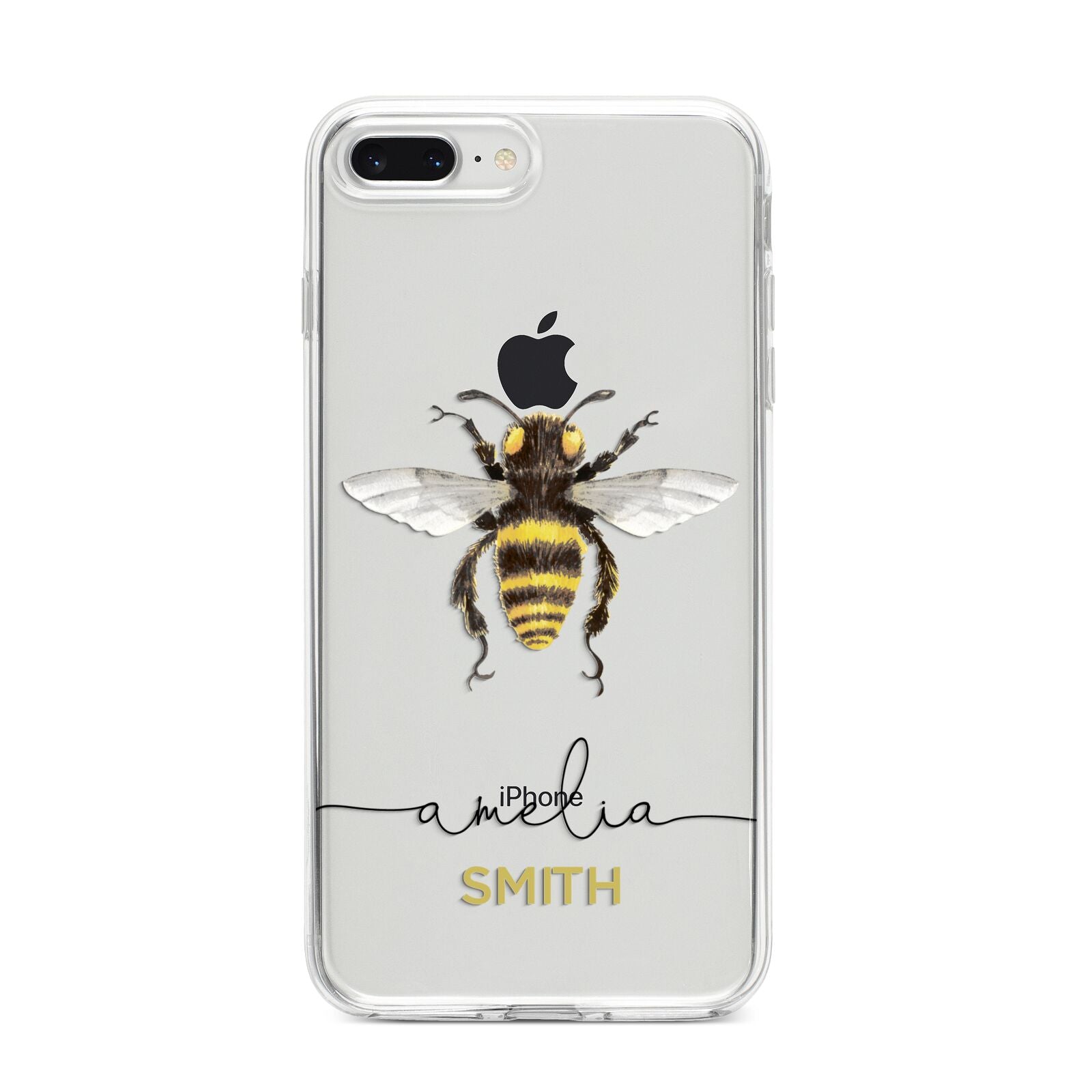 Watercolour Bee Personalised Name iPhone 8 Plus Bumper Case on Silver iPhone