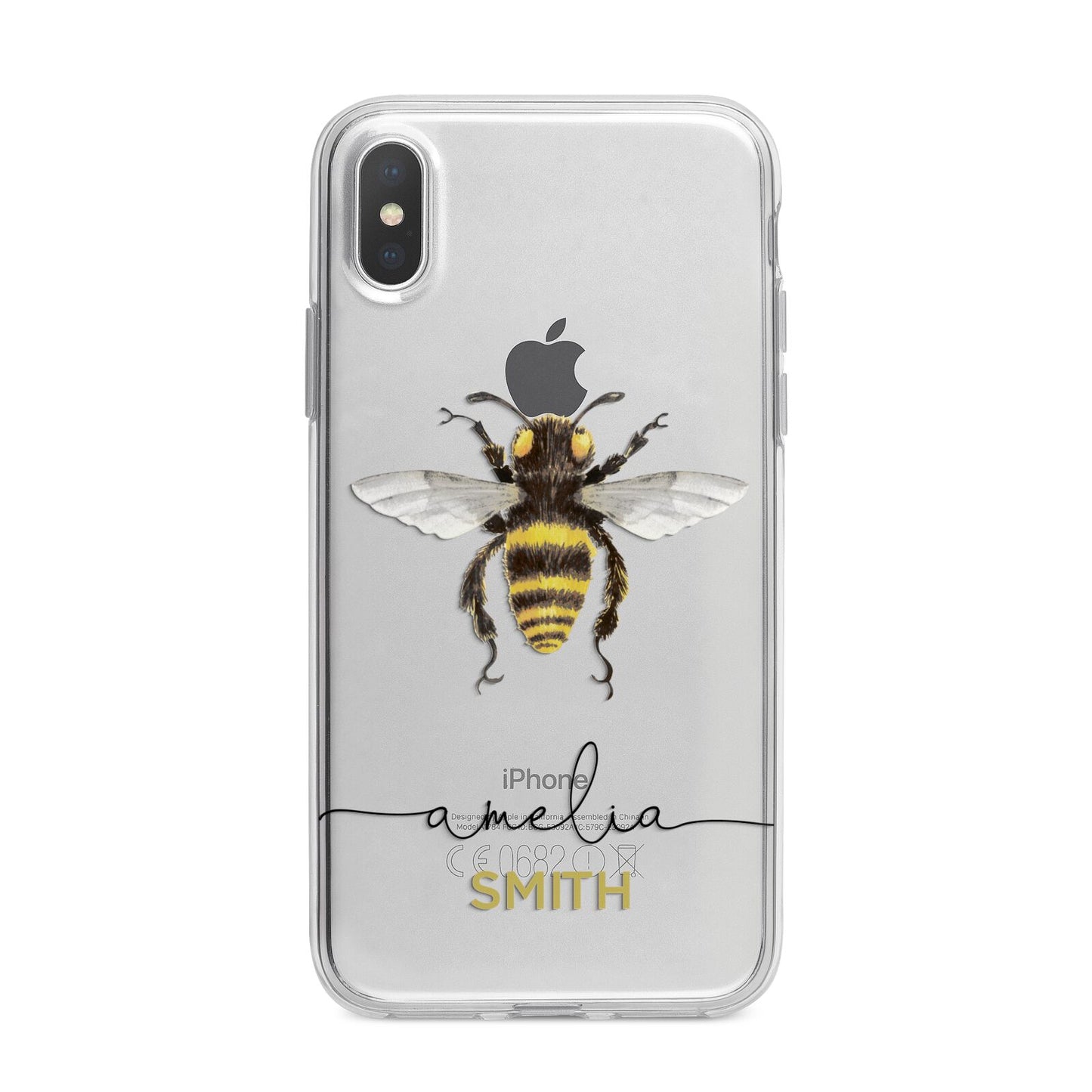 Watercolour Bee Personalised Name iPhone X Bumper Case on Silver iPhone Alternative Image 1