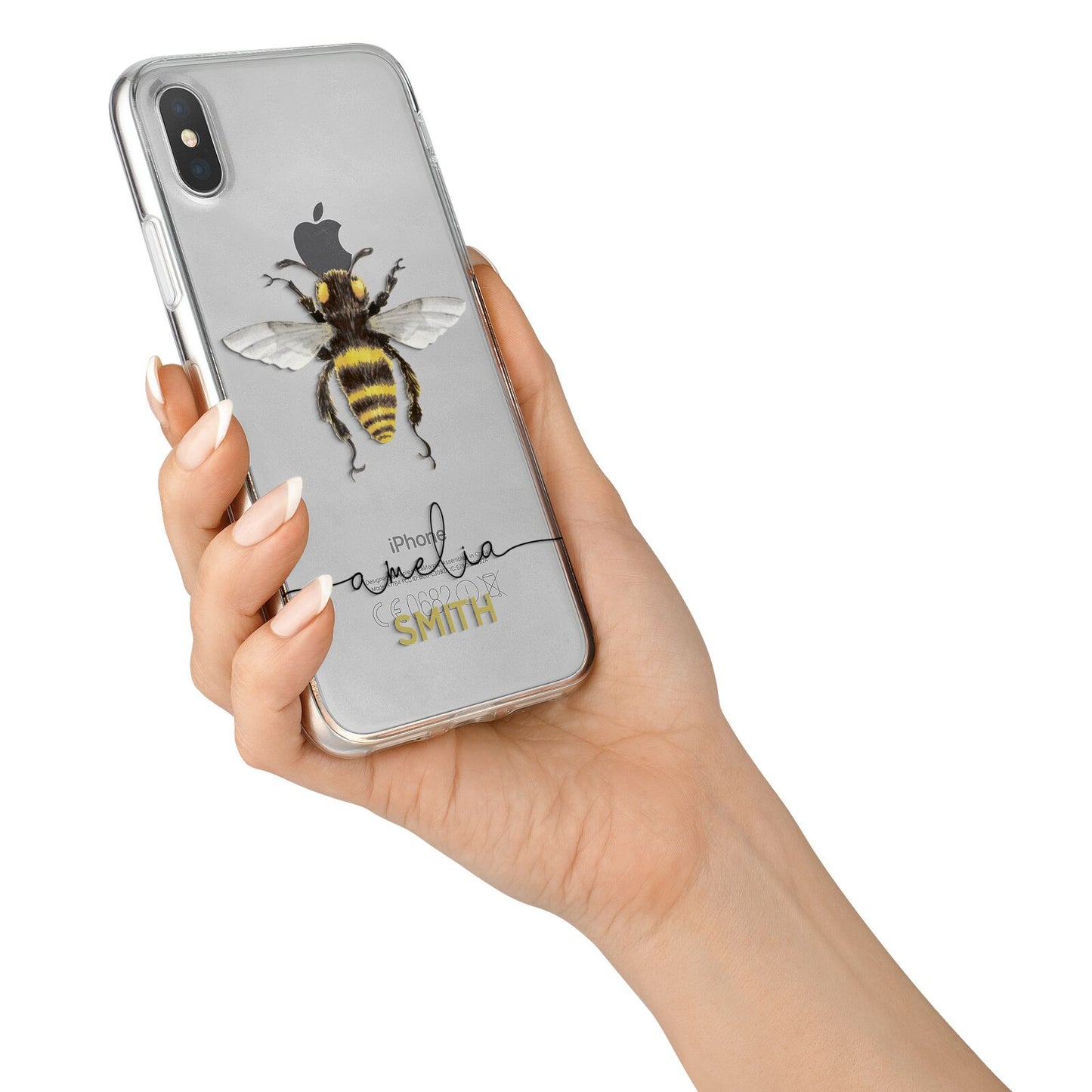 Watercolour Bee Personalised Name iPhone X Bumper Case on Silver iPhone Alternative Image 2