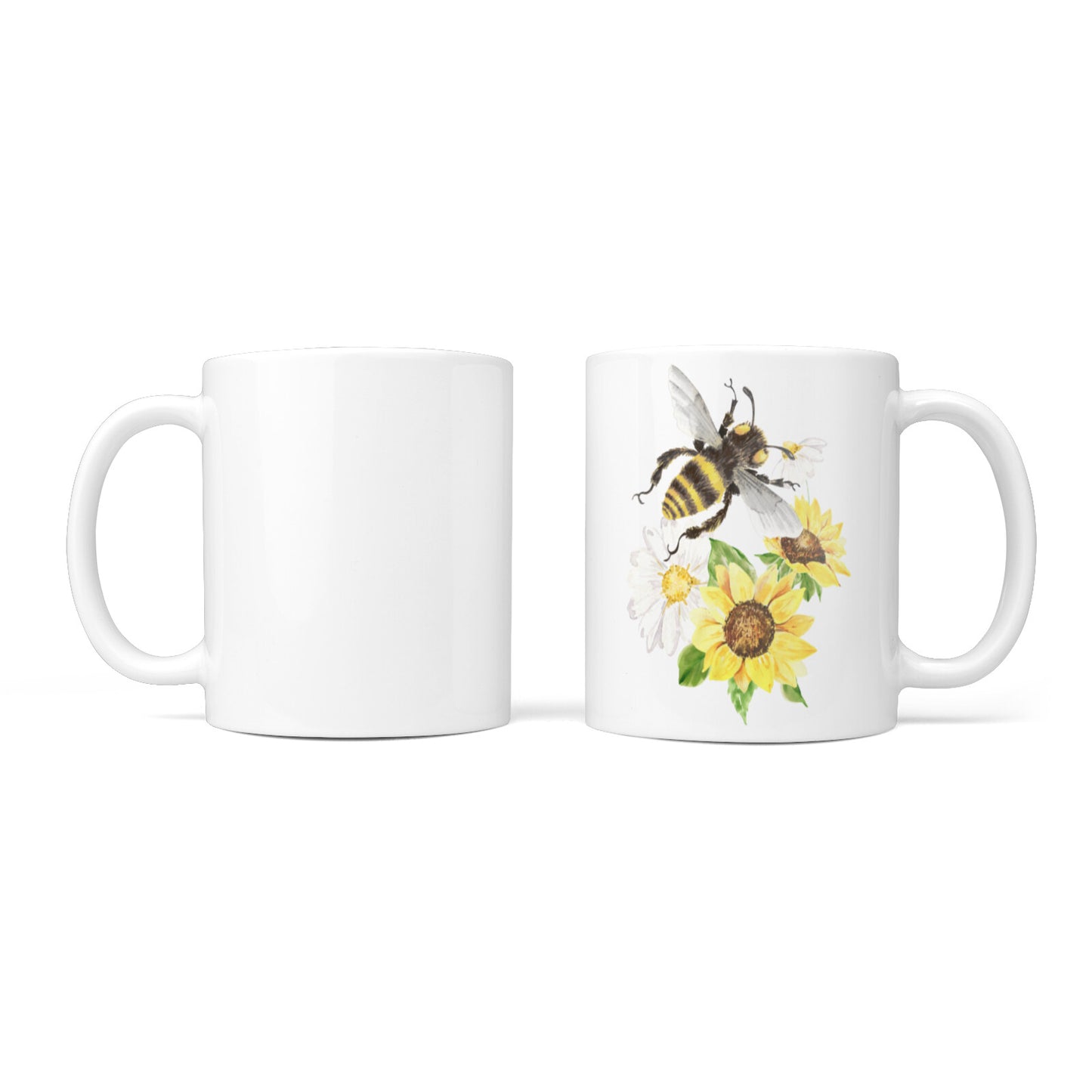 Watercolour Bee and Sunflowers 10oz Mug Alternative Image 3