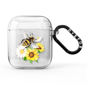 Aquarell-Bienen- und Sonnenblumen-AirPod-Hülle