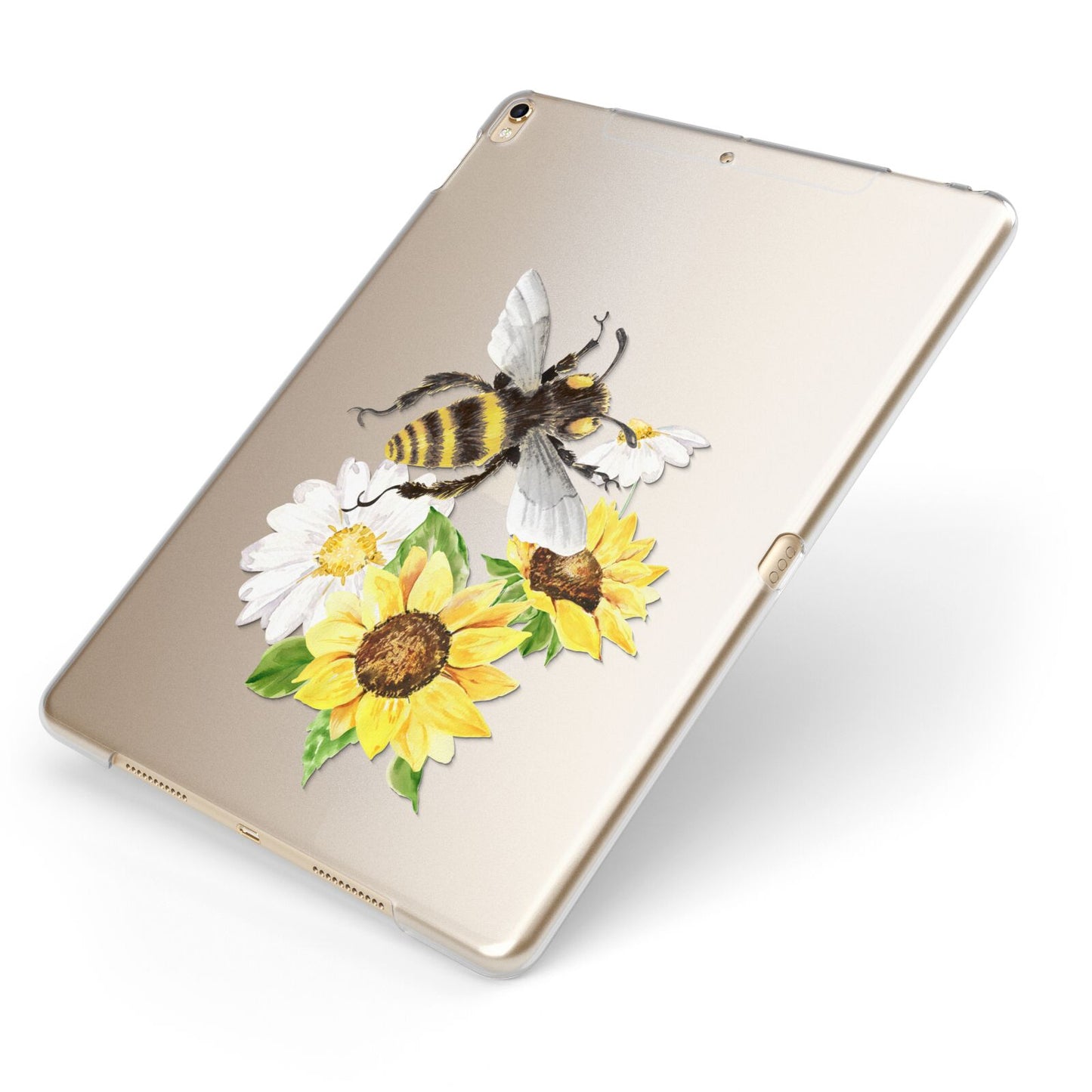 Watercolour Bee and Sunflowers Apple iPad Case on Gold iPad Side View