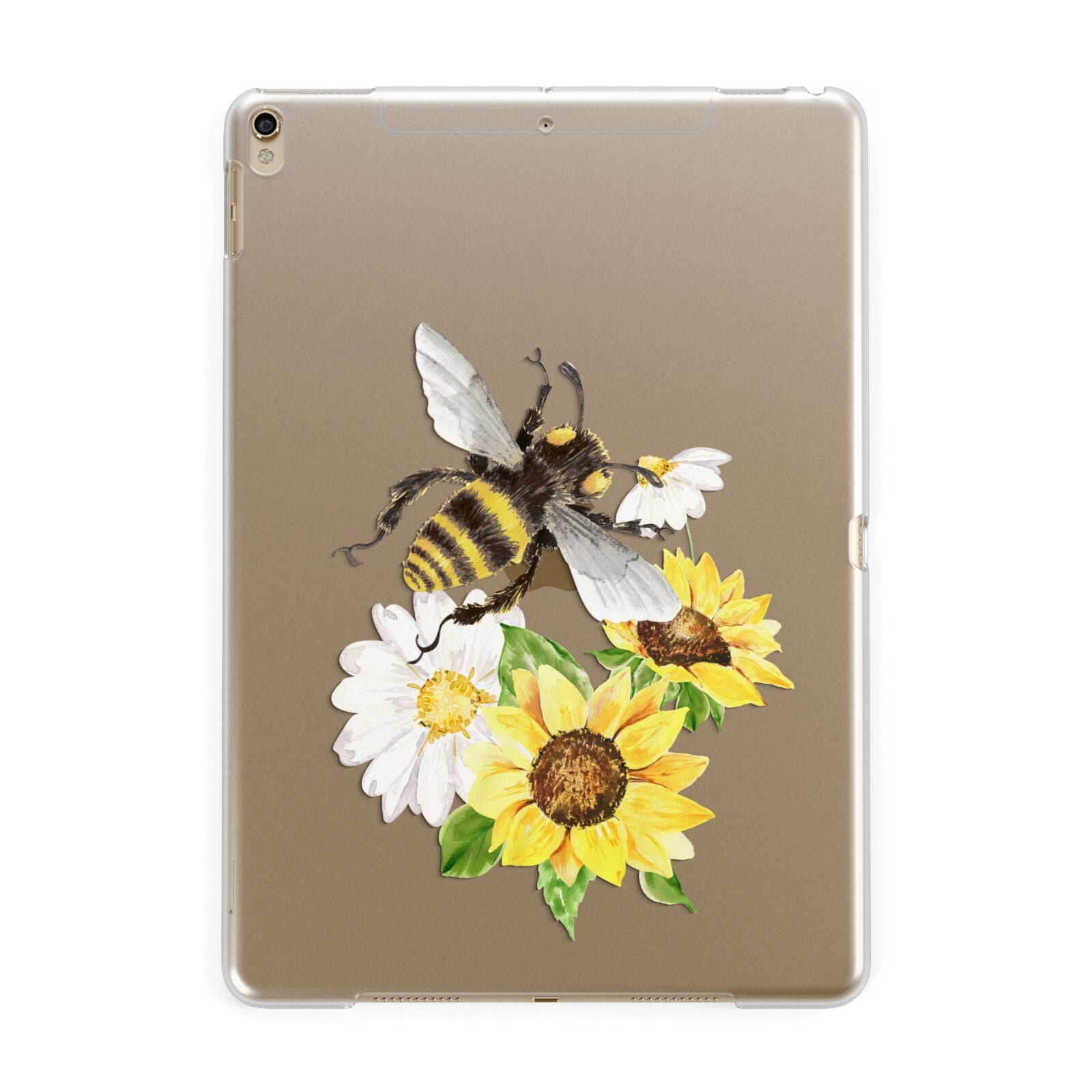 Watercolour Bee and Sunflowers Apple iPad Gold Case