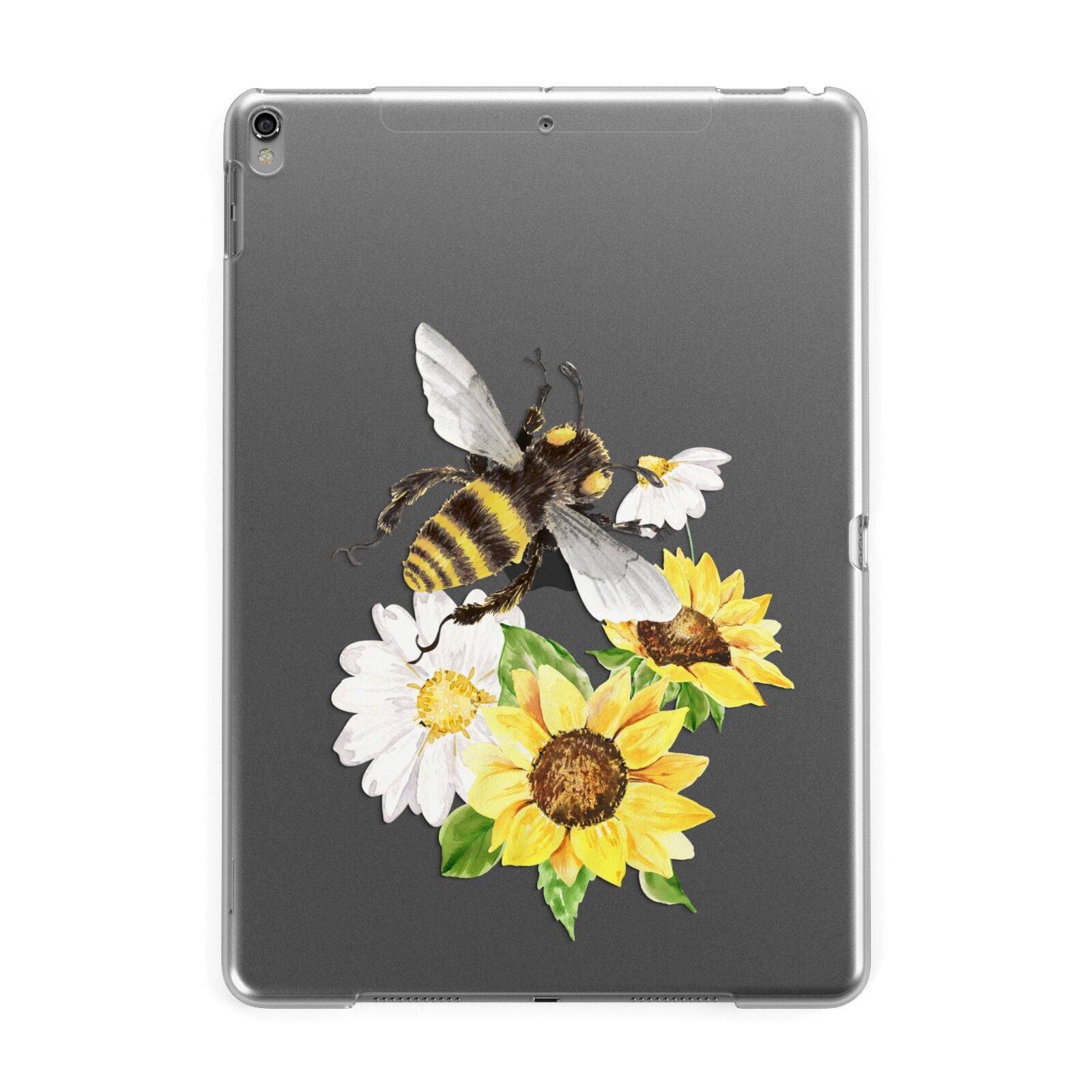 Watercolour Bee and Sunflowers Apple iPad Grey Case