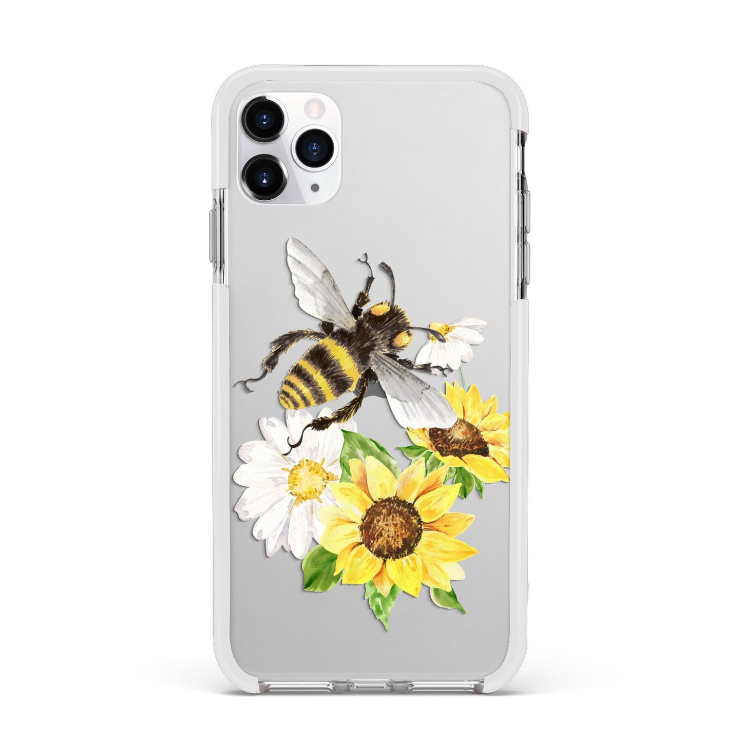 Watercolour Bee and Sunflowers Apple iPhone 11 Pro Max in Silver with White Impact Case