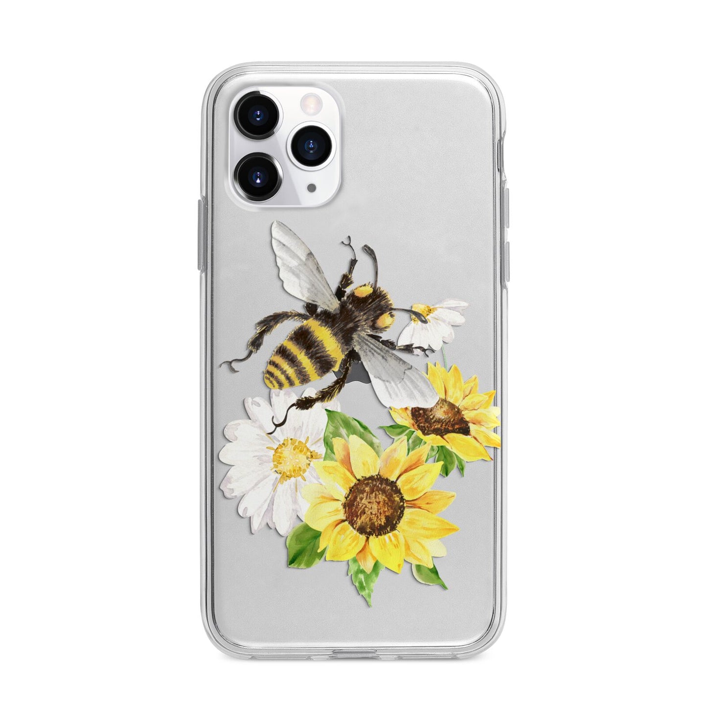 Watercolour Bee and Sunflowers Apple iPhone 11 Pro in Silver with Bumper Case