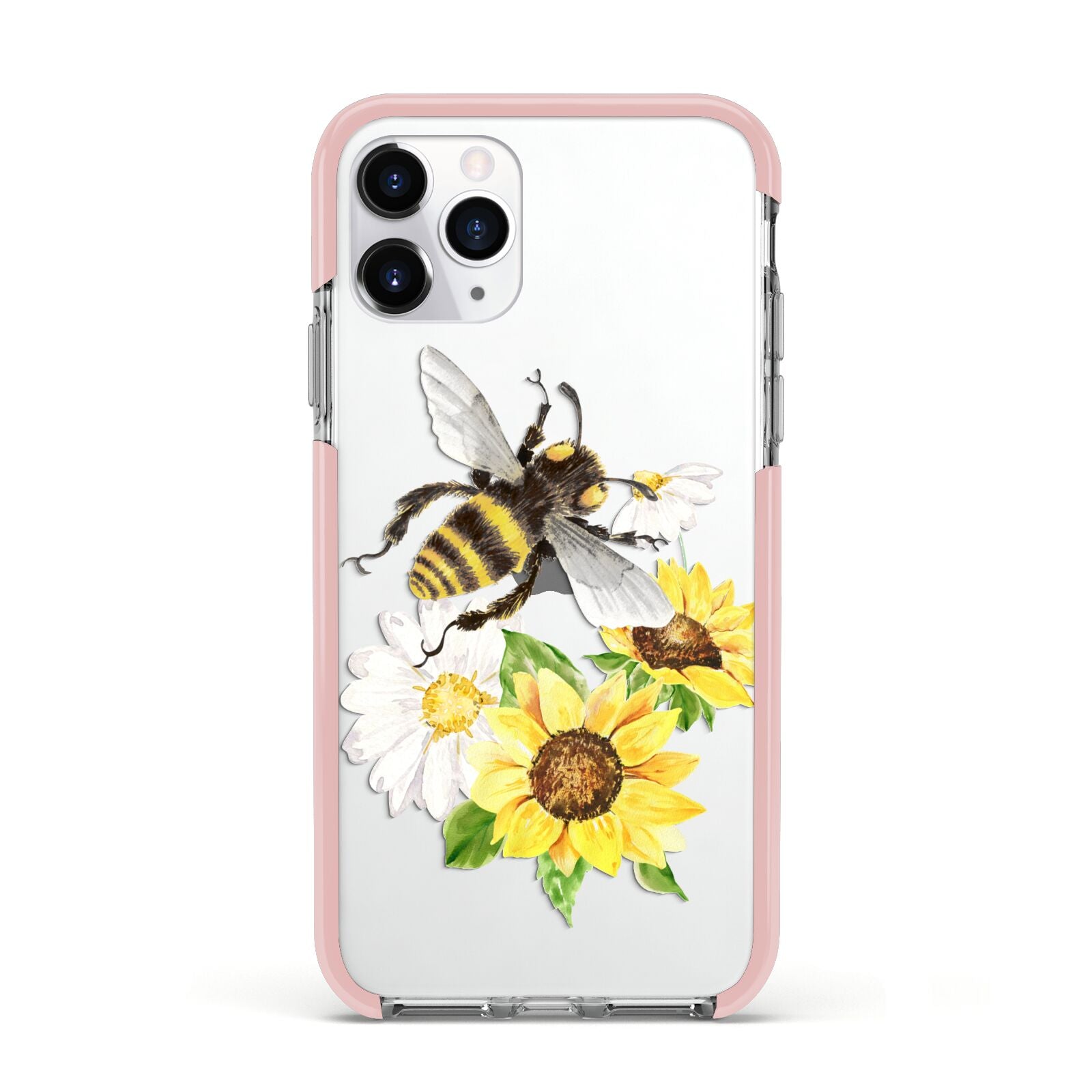 Watercolour Bee and Sunflowers Apple iPhone 11 Pro in Silver with Pink Impact Case