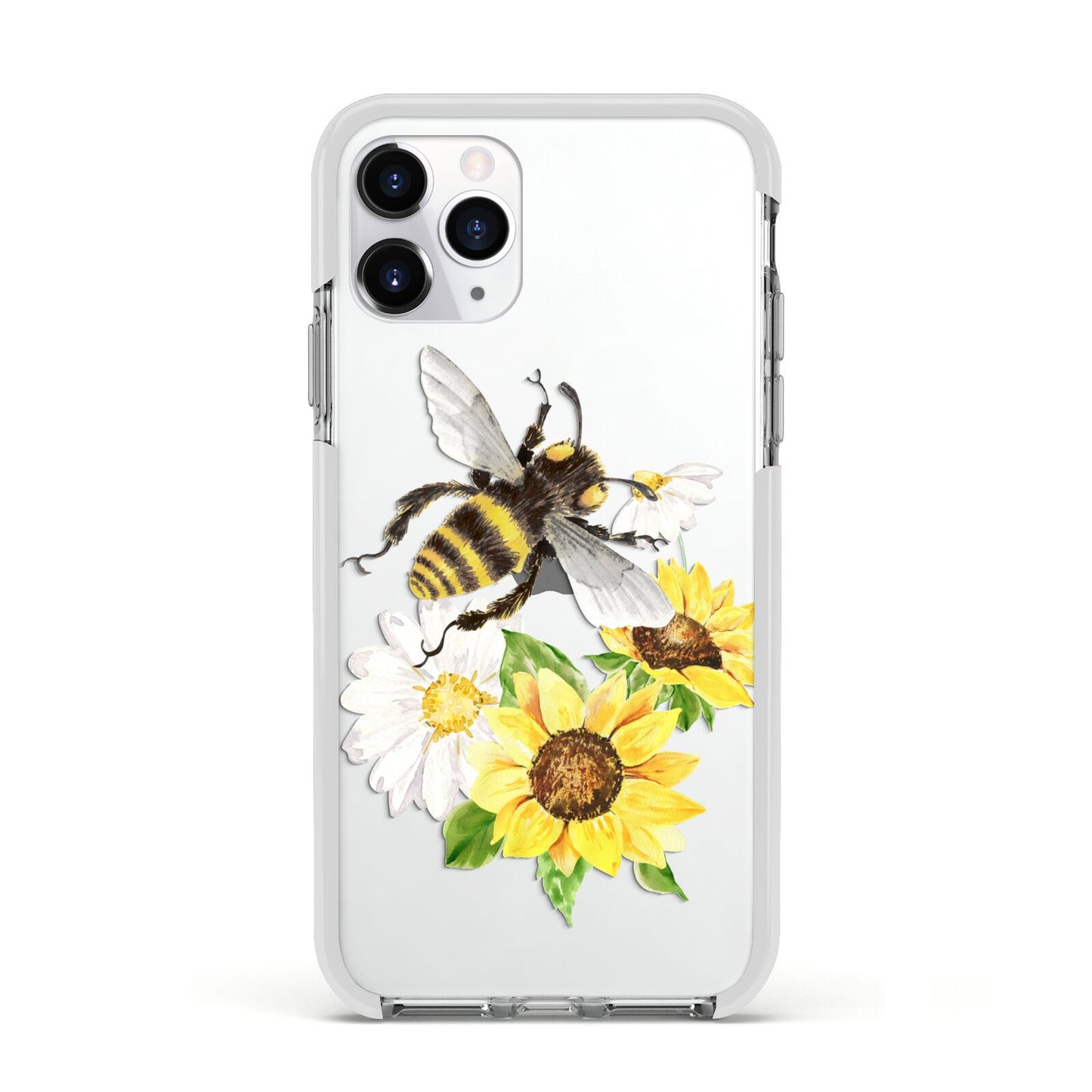 Watercolour Bee and Sunflowers Apple iPhone 11 Pro in Silver with White Impact Case