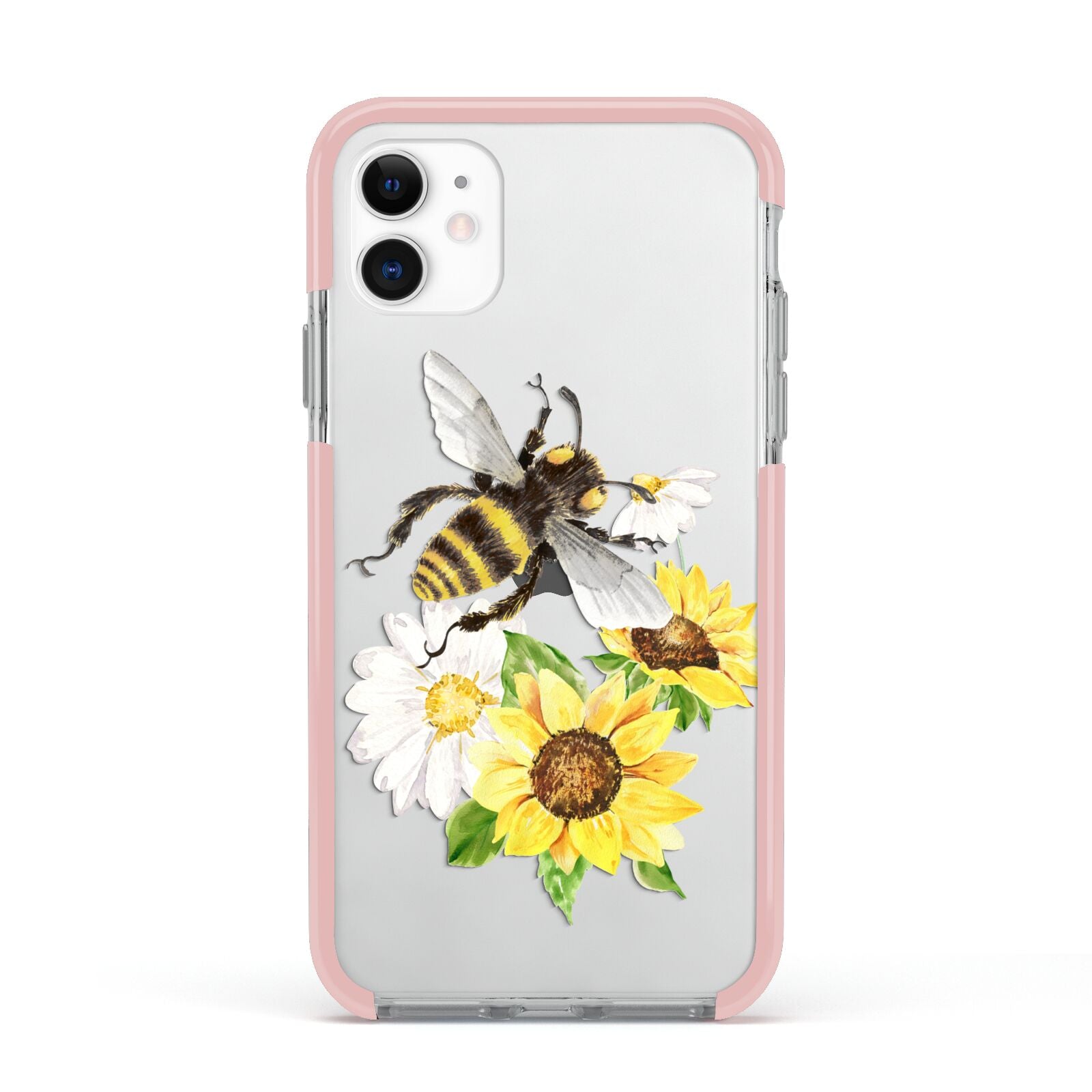 Watercolour Bee and Sunflowers Apple iPhone 11 in White with Pink Impact Case