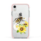 Watercolour Bee and Sunflowers Apple iPhone XR Impact Case Pink Edge on Silver Phone