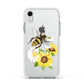 Watercolour Bee and Sunflowers Apple iPhone XR Impact Case White Edge on Silver Phone