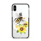 Watercolour Bee and Sunflowers Apple iPhone Xs Impact Case Black Edge on Silver Phone