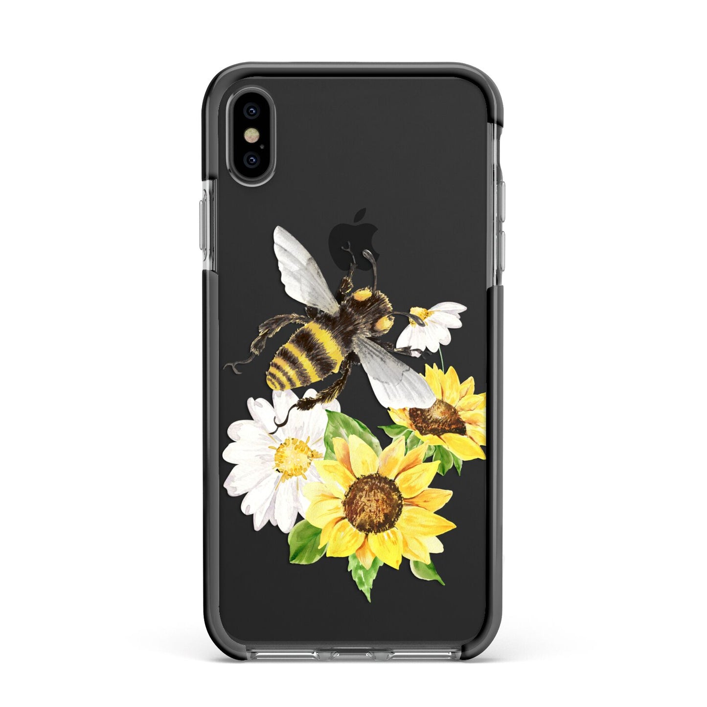 Watercolour Bee and Sunflowers Apple iPhone Xs Max Impact Case Black Edge on Black Phone