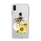 Watercolour Bee and Sunflowers Apple iPhone Xs Max Impact Case Pink Edge on Silver Phone