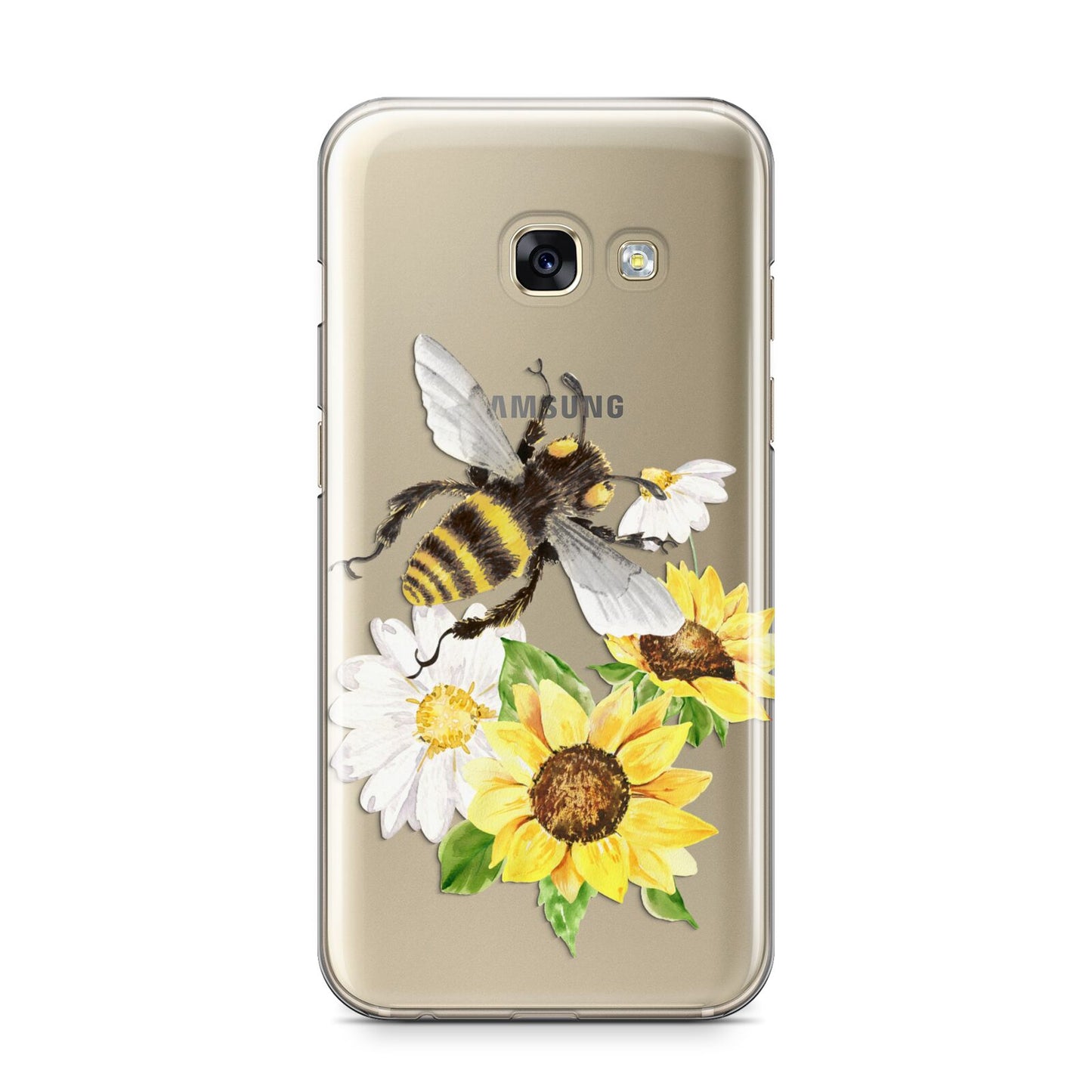 Watercolour Bee and Sunflowers Samsung Galaxy A3 2017 Case on gold phone