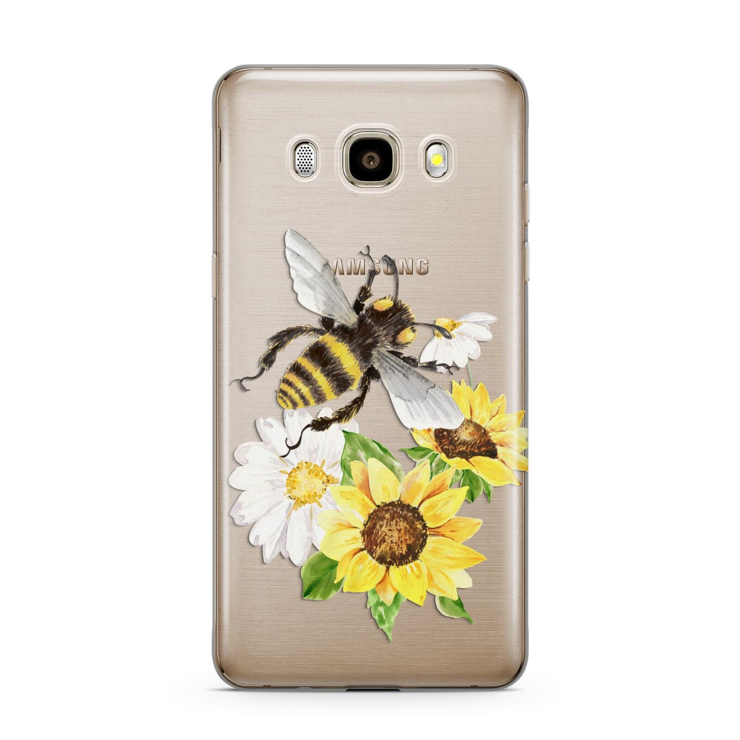 Watercolour Bee and Sunflowers Samsung Galaxy J7 2016 Case on gold phone