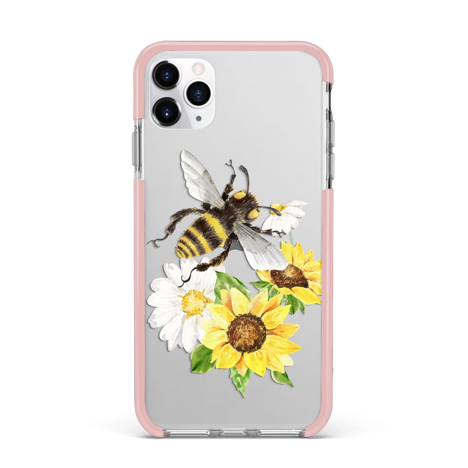Watercolour Bee and Sunflowers iPhone 11 Pro Max Impact Pink Edge Case