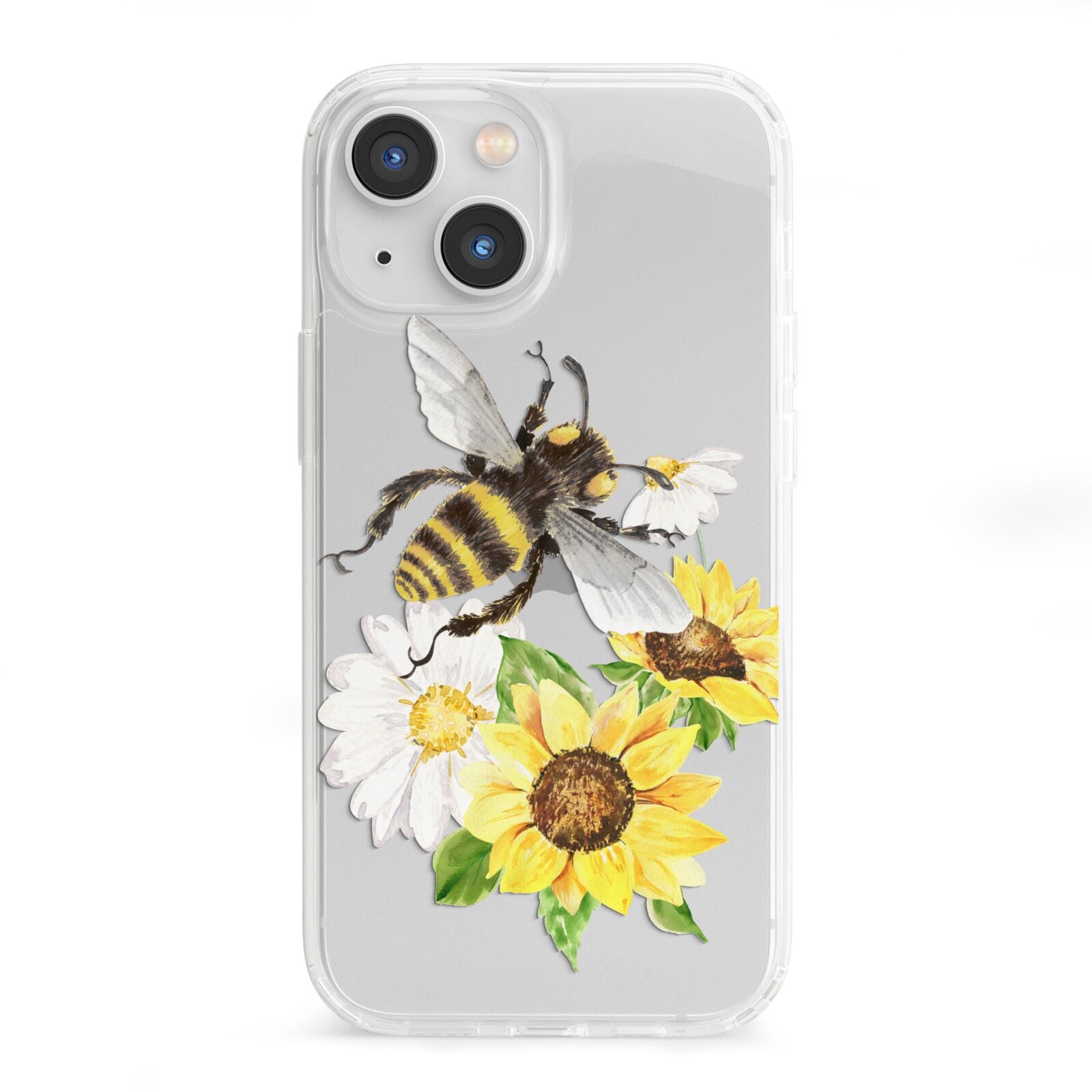Watercolour Bee and Sunflowers iPhone 13 Mini Clear Bumper Case