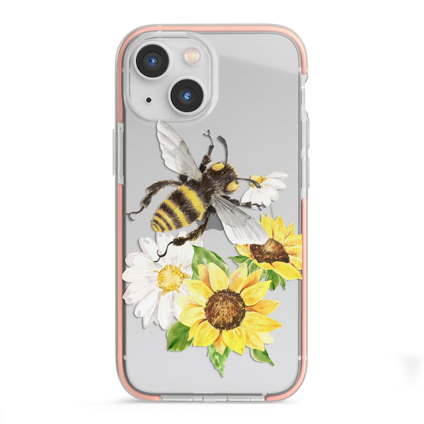 Watercolour Bee and Sunflowers iPhone 13 Mini TPU Impact Case with Pink Edges