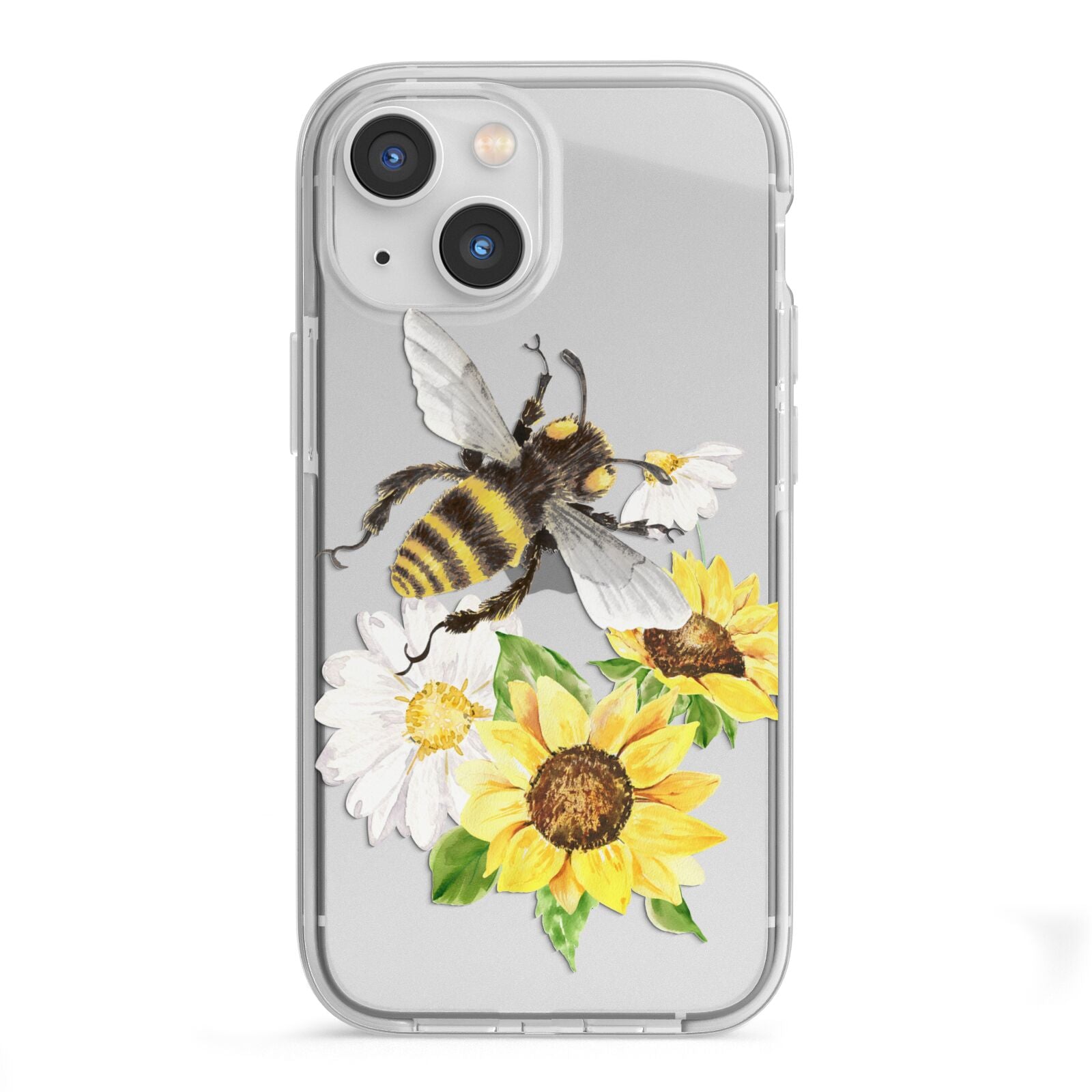Watercolour Bee and Sunflowers iPhone 13 Mini TPU Impact Case with White Edges