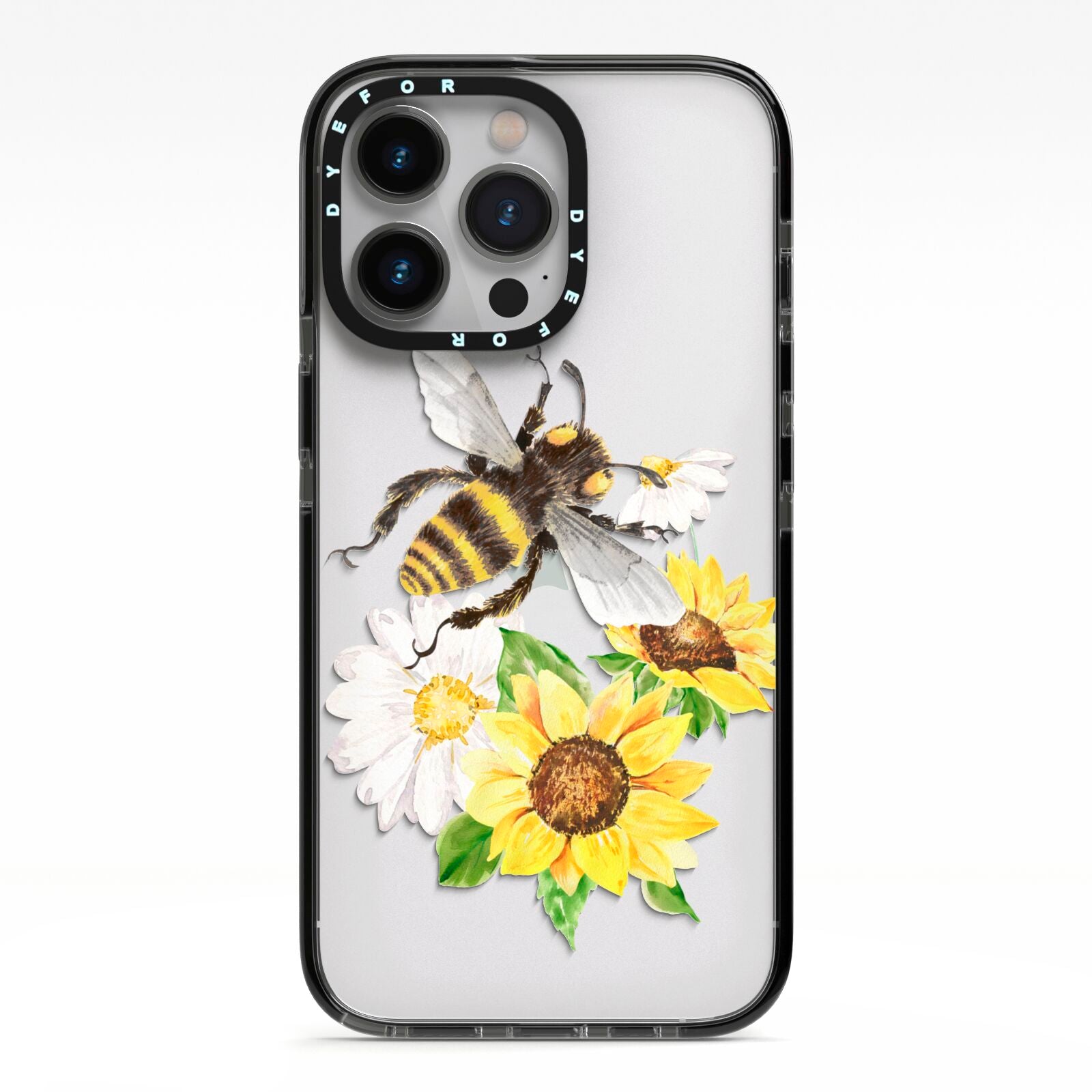 Watercolour Bee and Sunflowers iPhone 13 Pro Black Impact Case on Silver phone