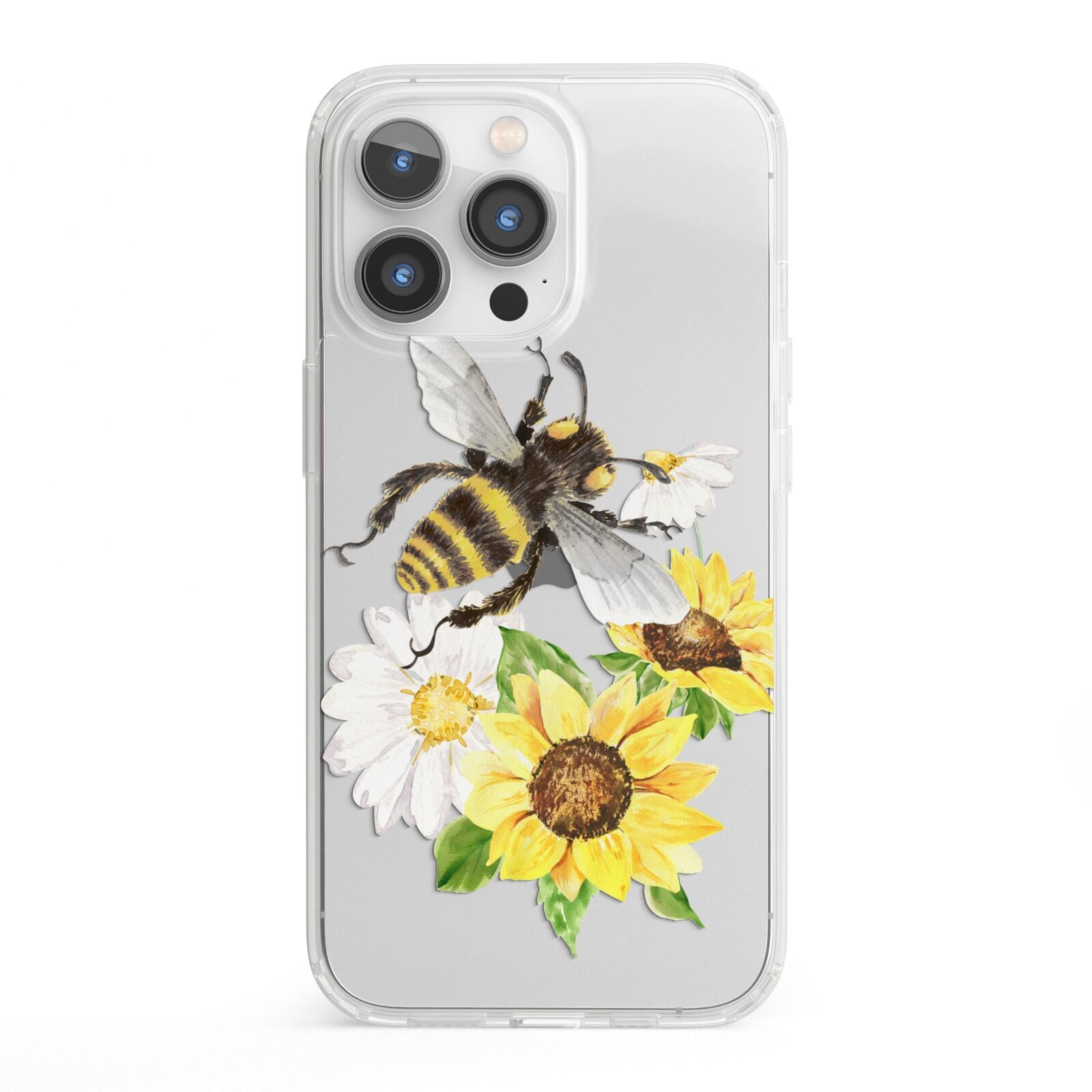 Watercolour Bee and Sunflowers iPhone 13 Pro Clear Bumper Case