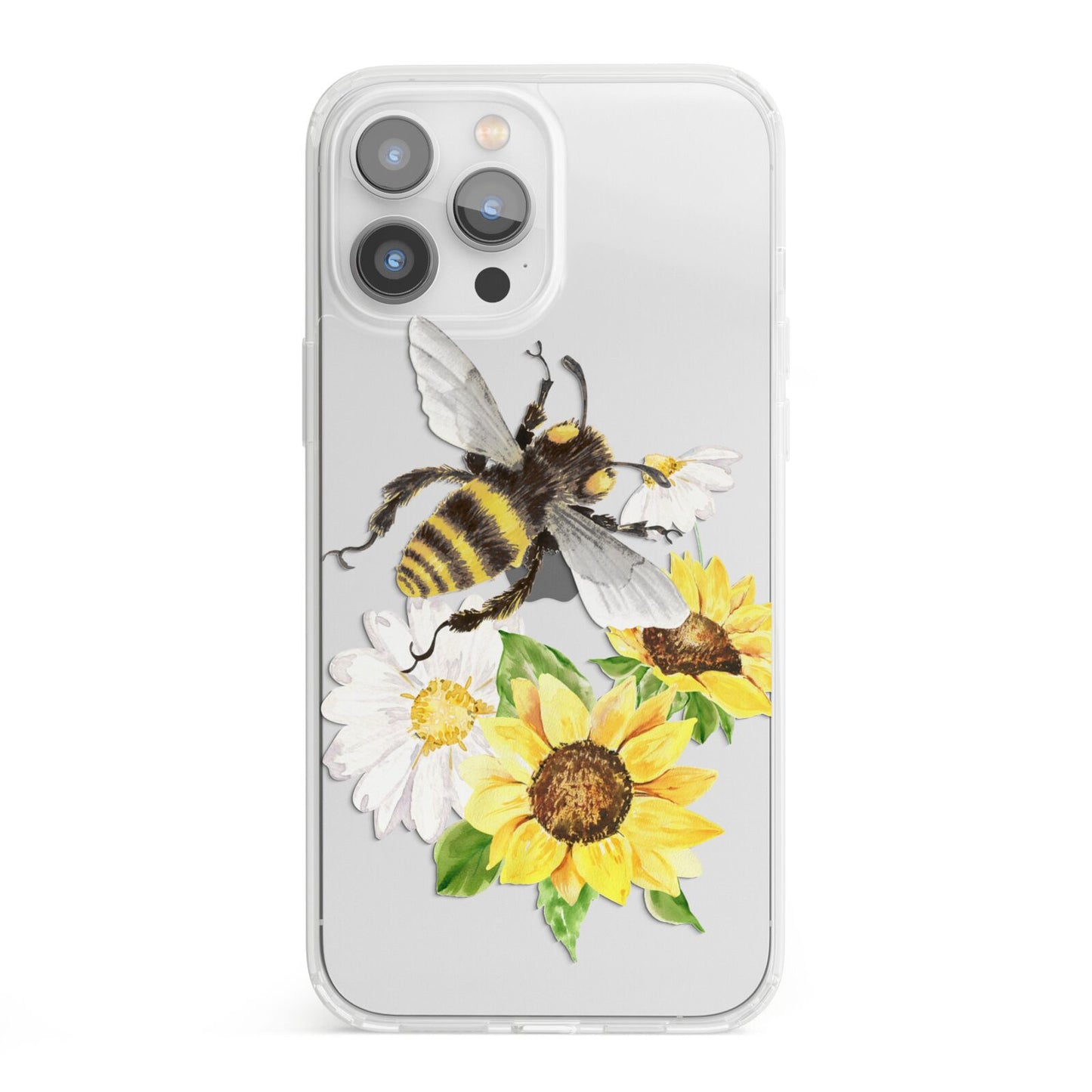 Watercolour Bee and Sunflowers iPhone 13 Pro Max Clear Bumper Case