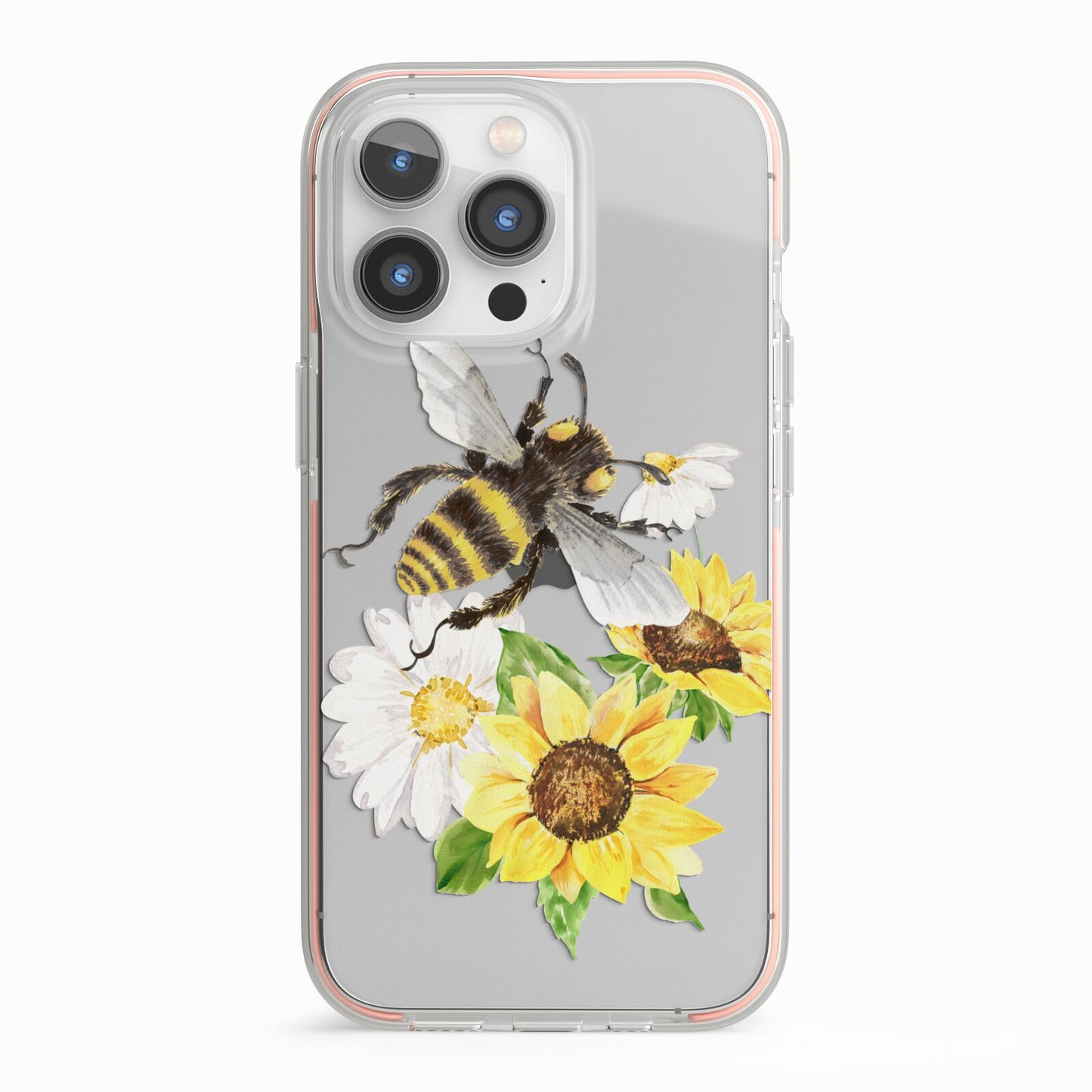 Watercolour Bee and Sunflowers iPhone 13 Pro TPU Impact Case with Pink Edges