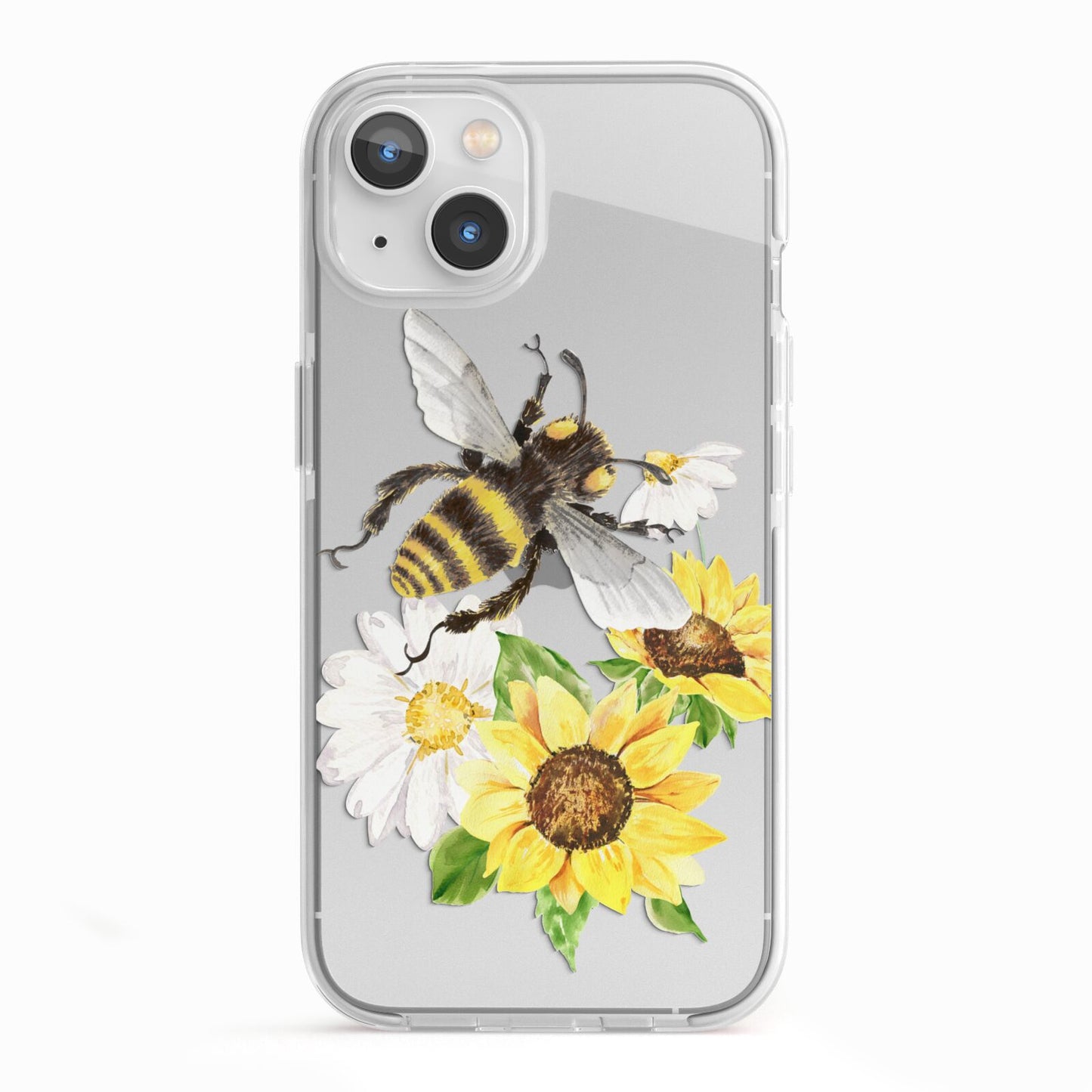 Watercolour Bee and Sunflowers iPhone 13 TPU Impact Case with White Edges