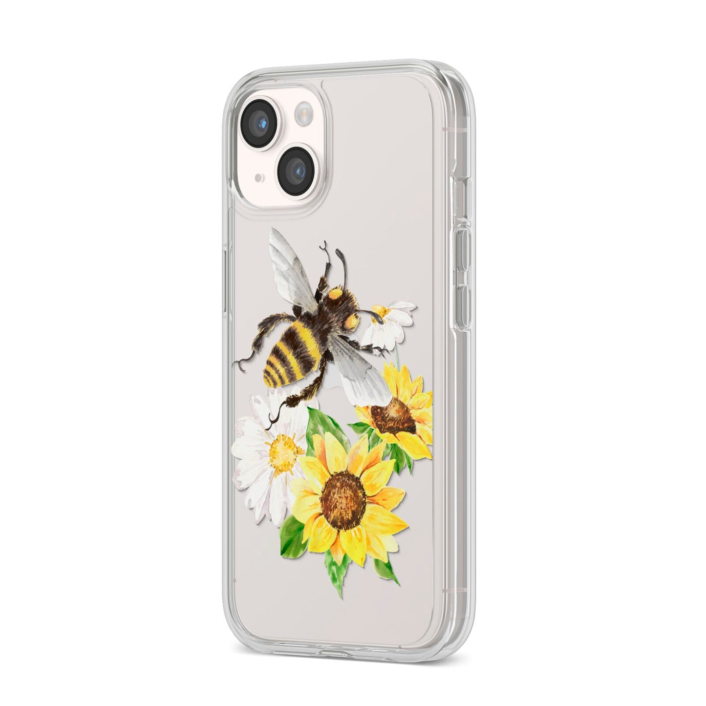 Watercolour Bee and Sunflowers iPhone 14 Clear Tough Case Starlight Angled Image