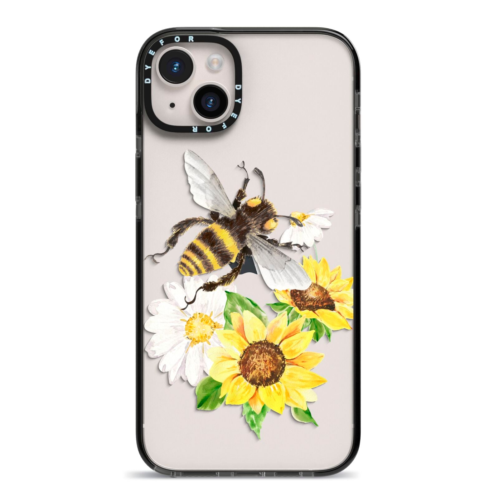 Watercolour Bee and Sunflowers iPhone 14 Plus Black Impact Case on Silver phone