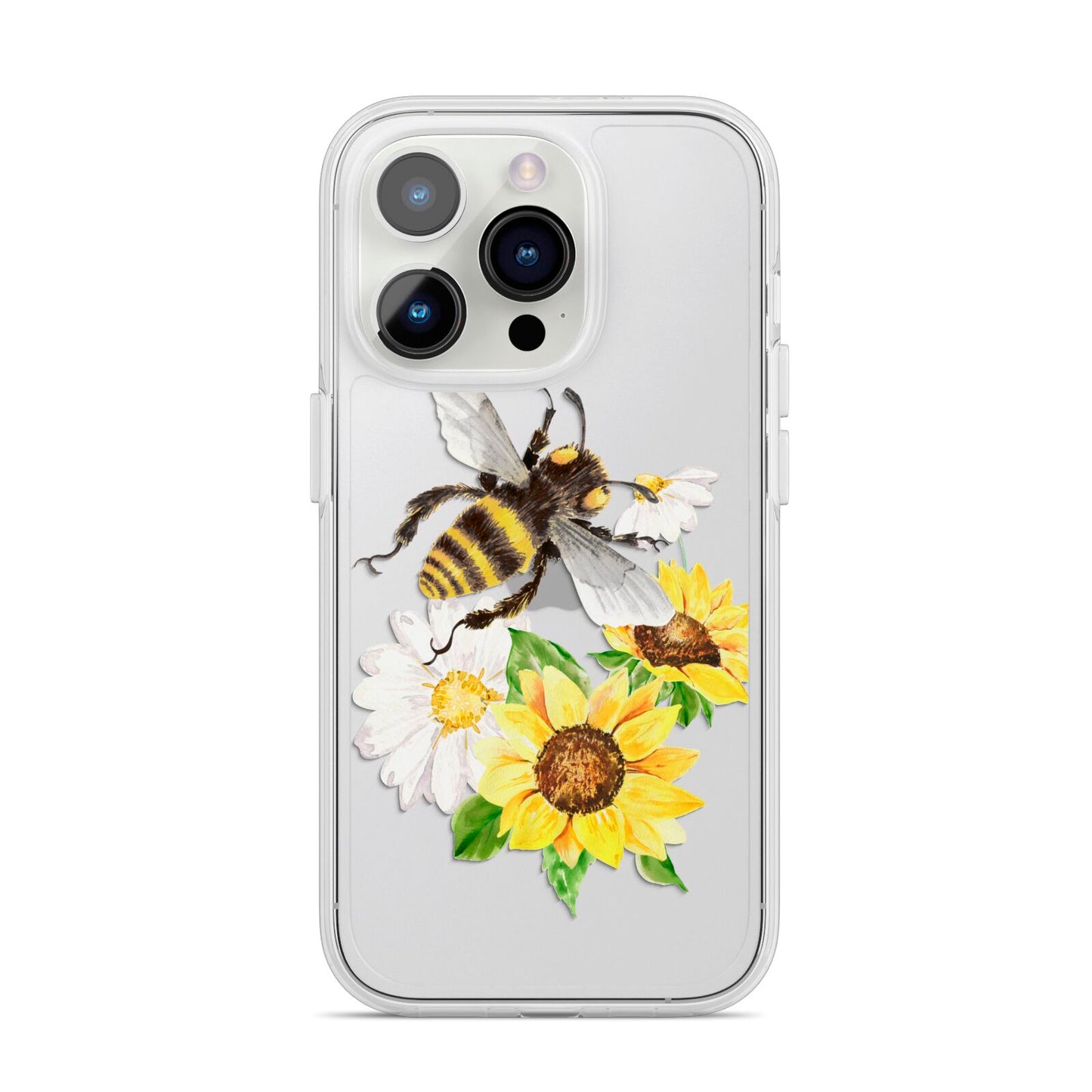 Watercolour Bee and Sunflowers iPhone 14 Pro Clear Tough Case Silver