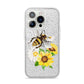 Watercolour Bee and Sunflowers iPhone 14 Pro Glitter Tough Case Silver