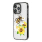 Watercolour Bee and Sunflowers iPhone 14 Pro Max Black Impact Case Side Angle on Silver phone