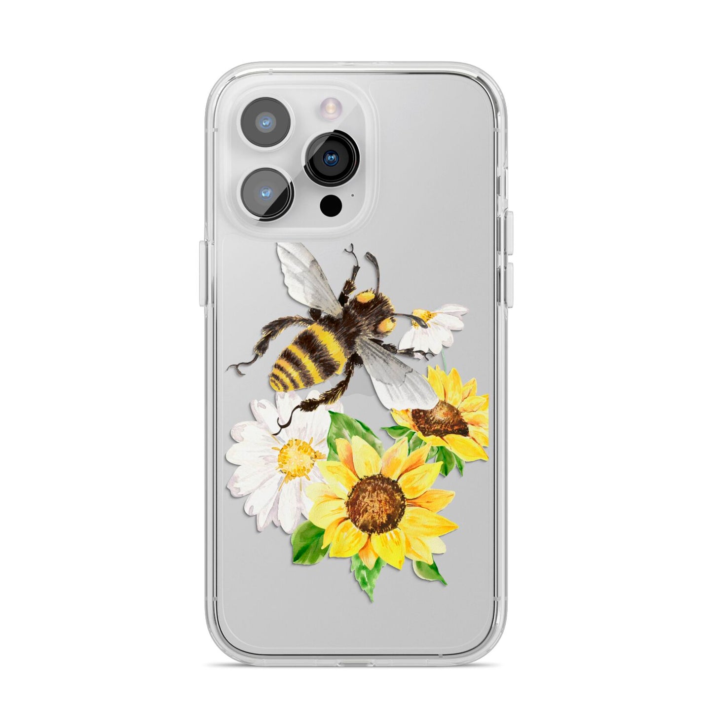 Watercolour Bee and Sunflowers iPhone 14 Pro Max Clear Tough Case Silver