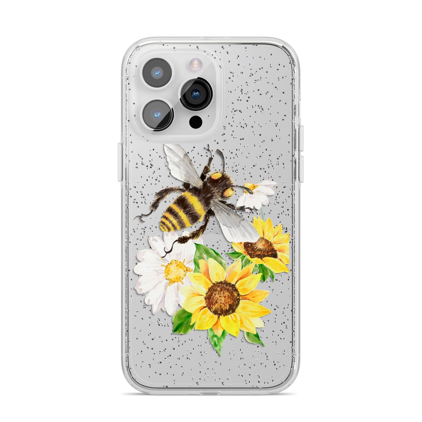 Watercolour Bee and Sunflowers iPhone 14 Pro Max Glitter Tough Case Silver