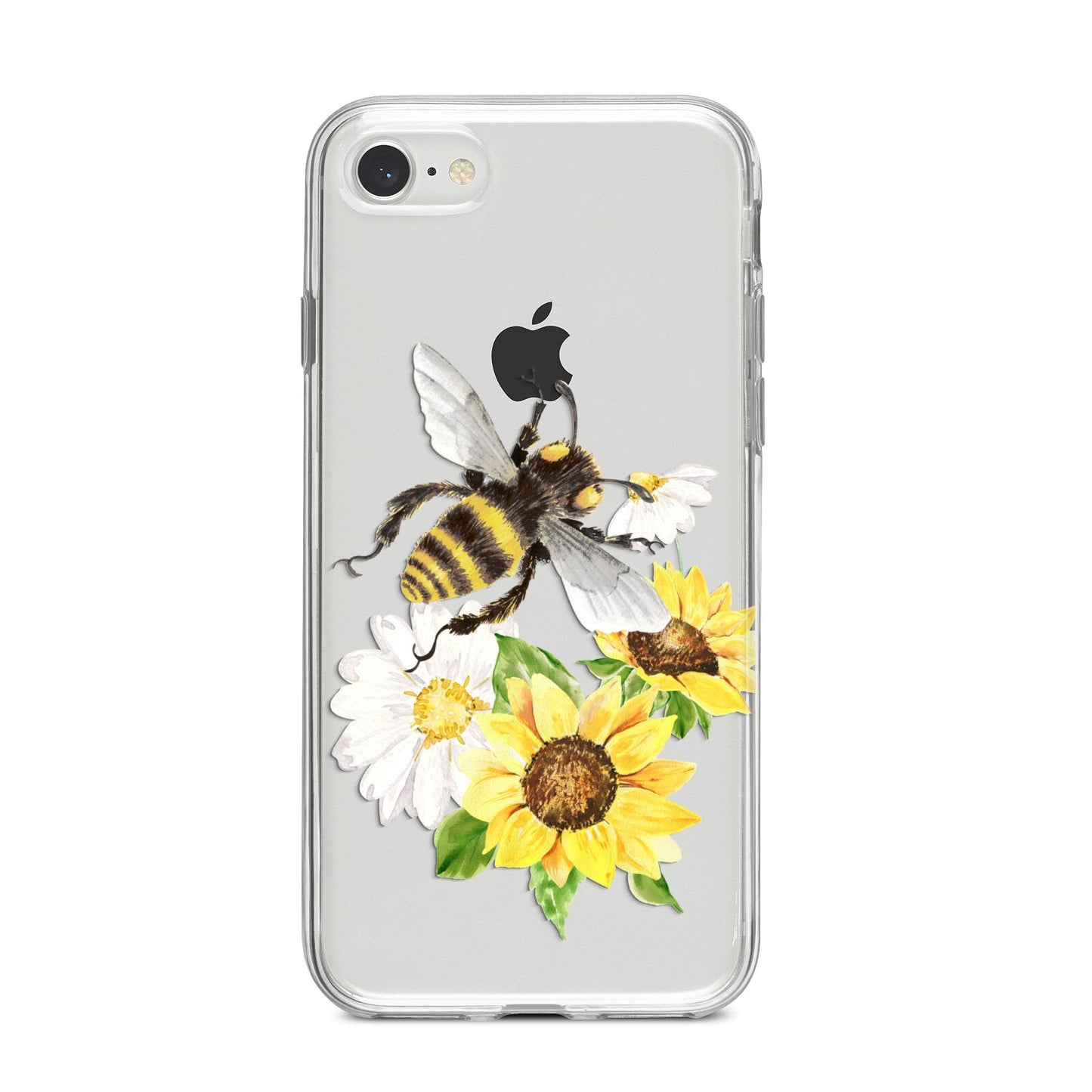 Watercolour Bee and Sunflowers iPhone 8 Bumper Case on Silver iPhone