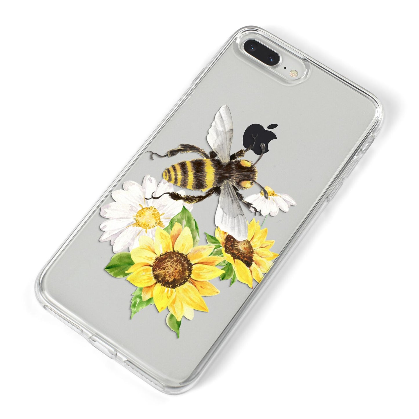 Watercolour Bee and Sunflowers iPhone 8 Plus Bumper Case on Silver iPhone Alternative Image