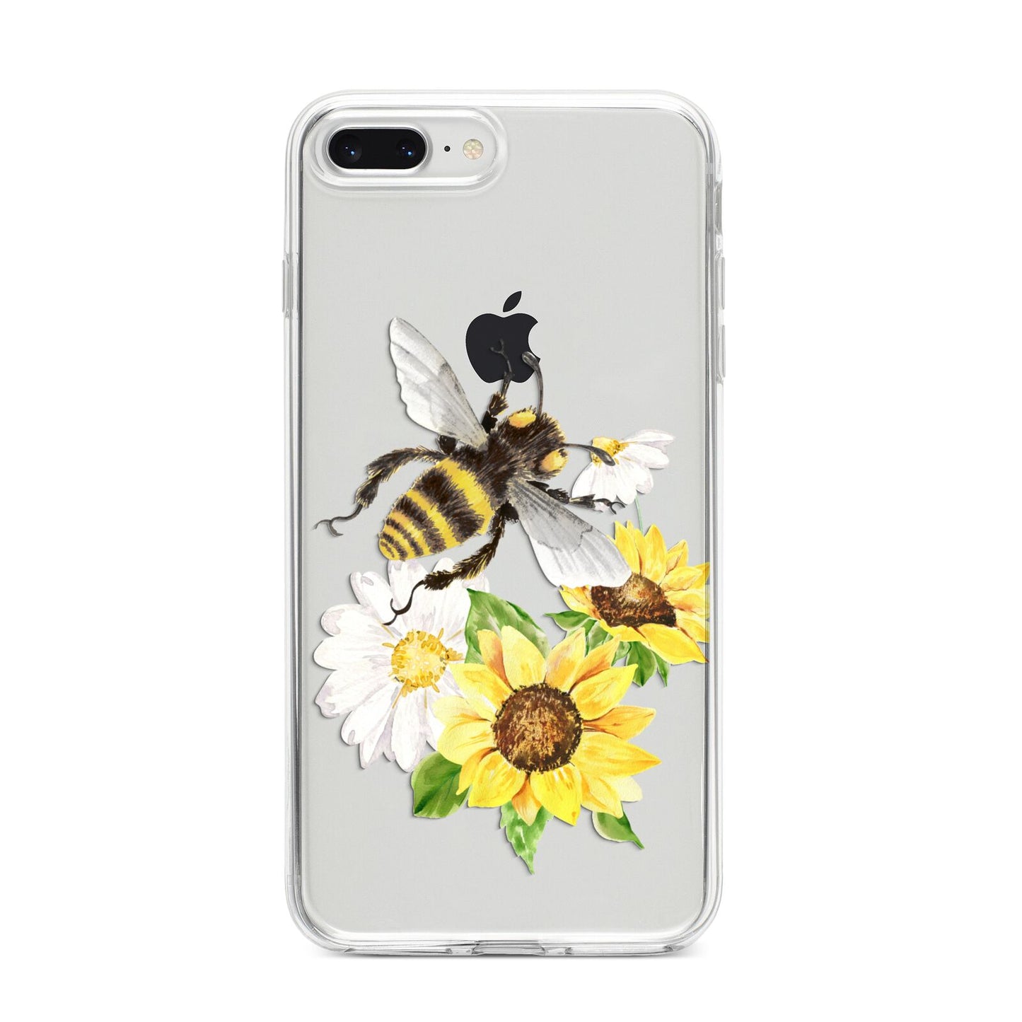 Watercolour Bee and Sunflowers iPhone 8 Plus Bumper Case on Silver iPhone