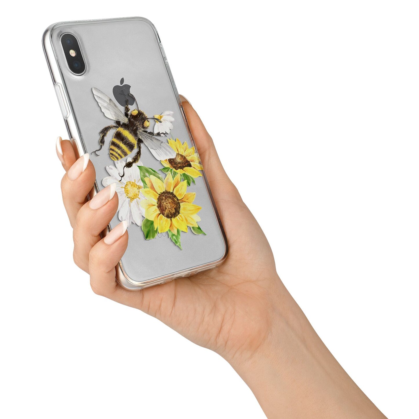 Watercolour Bee and Sunflowers iPhone X Bumper Case on Silver iPhone Alternative Image 2