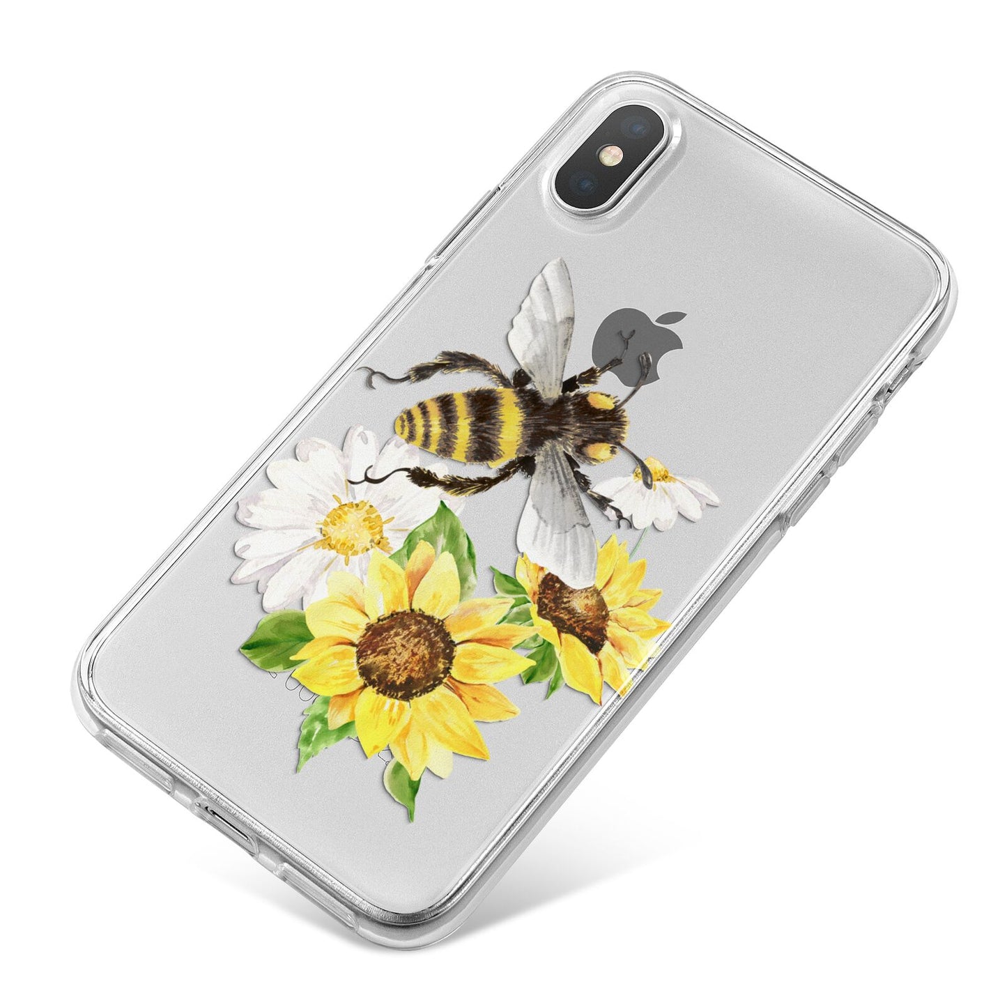 Watercolour Bee and Sunflowers iPhone X Bumper Case on Silver iPhone
