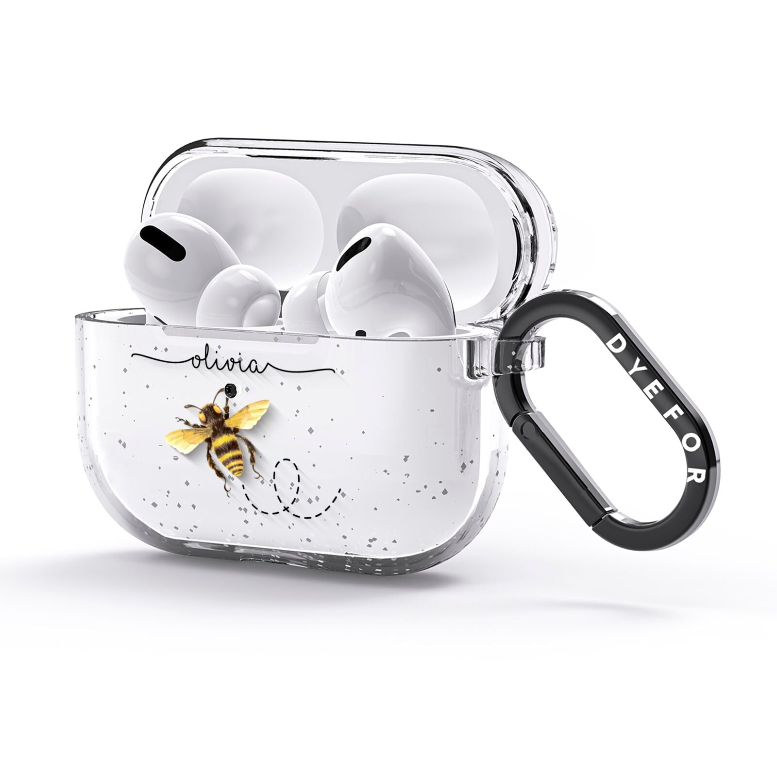 Watercolour Bee with Name AirPods Glitter Case 3rd Gen Side Image