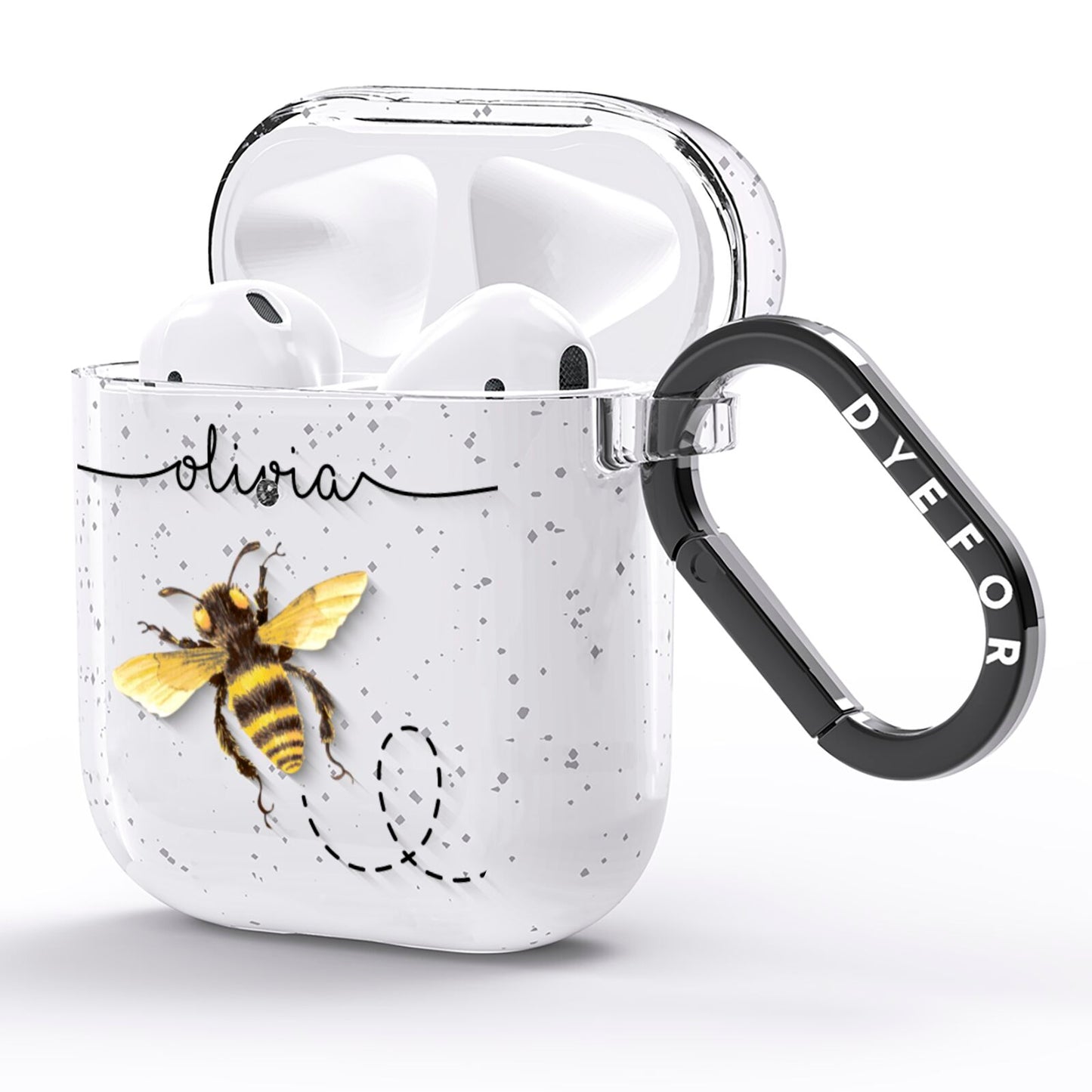 Watercolour Bee with Name AirPods Glitter Case Side Image