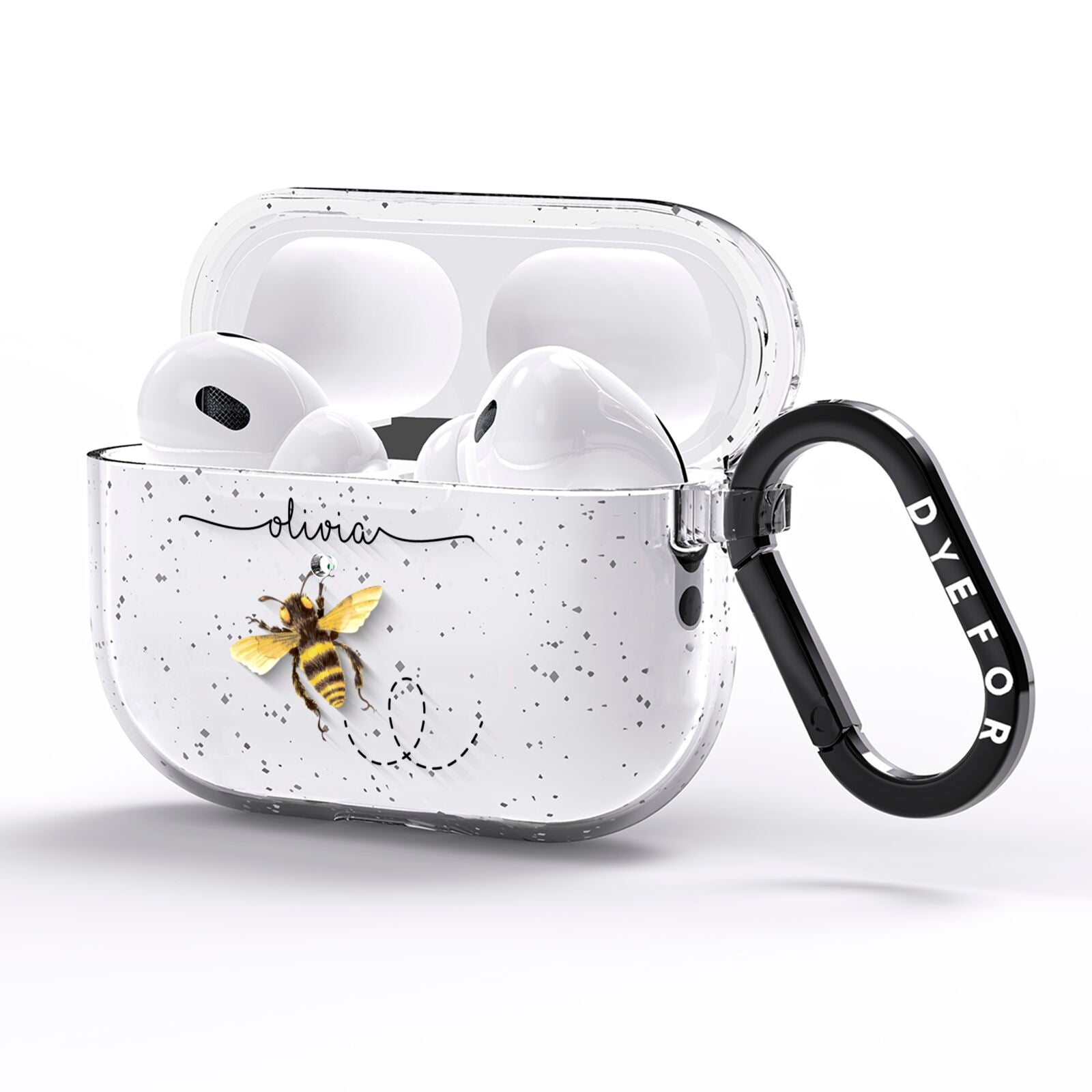 Watercolour Bee with Name AirPods Pro Glitter Case Side Image