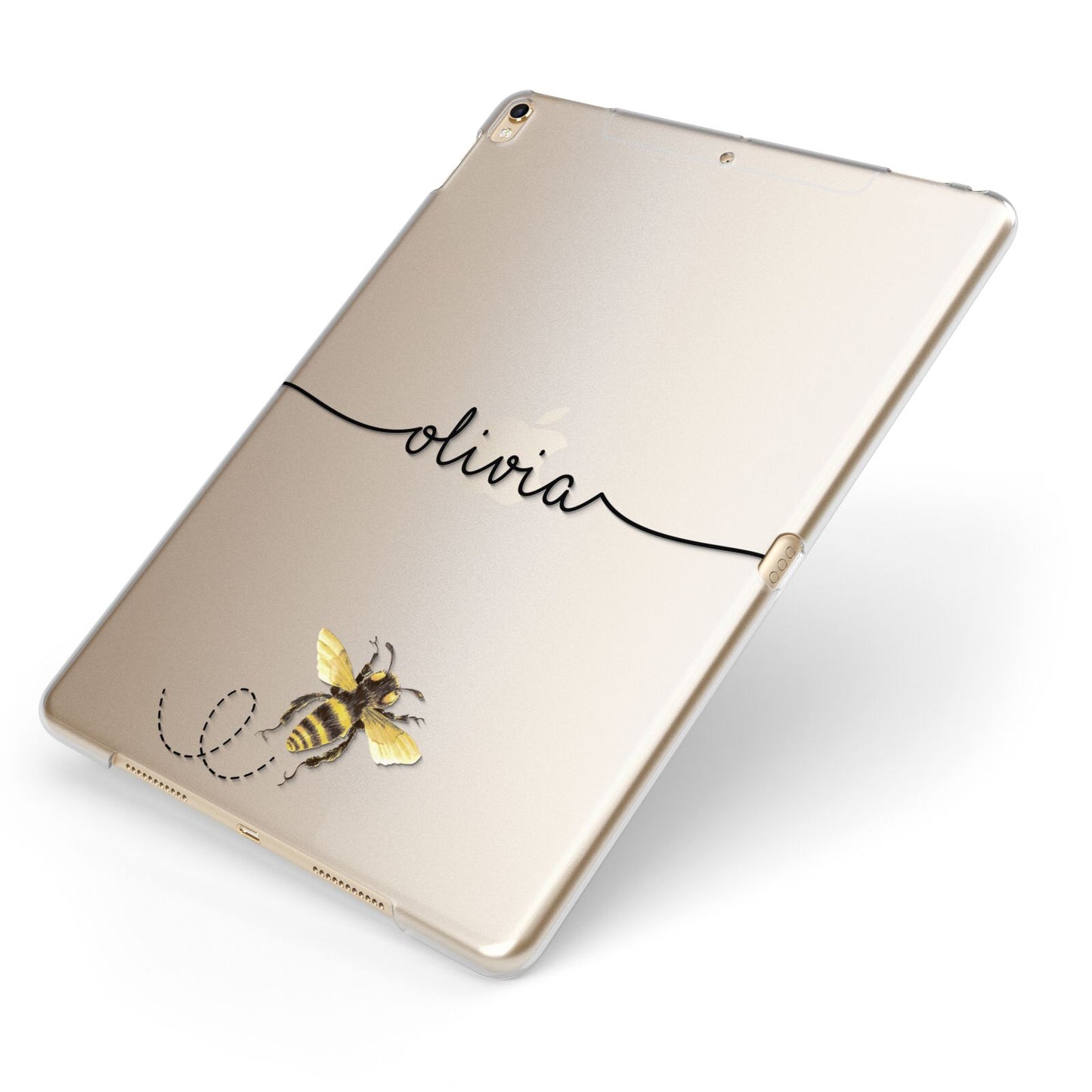 Watercolour Bee with Name Apple iPad Case on Gold iPad Side View