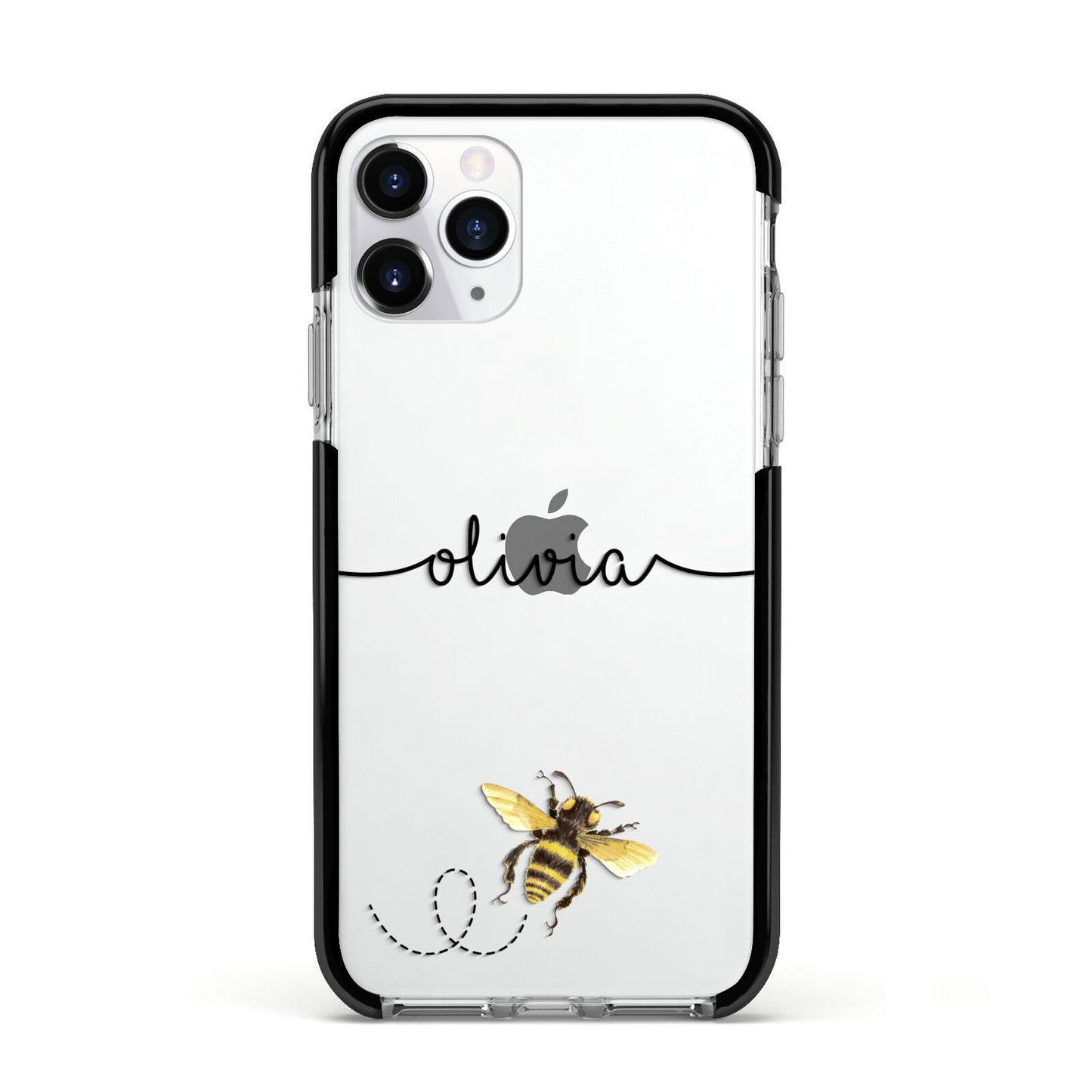 Watercolour Bee with Name Apple iPhone 11 Pro in Silver with Black Impact Case
